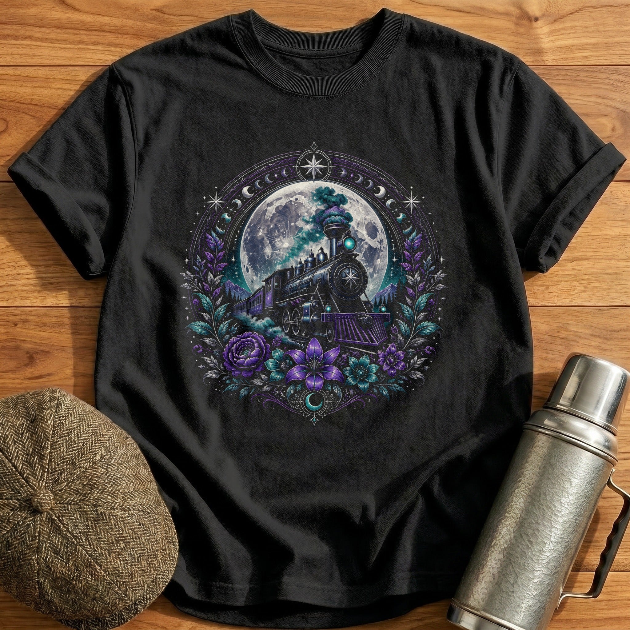 Celestial Train Moon T-Shirt - Black