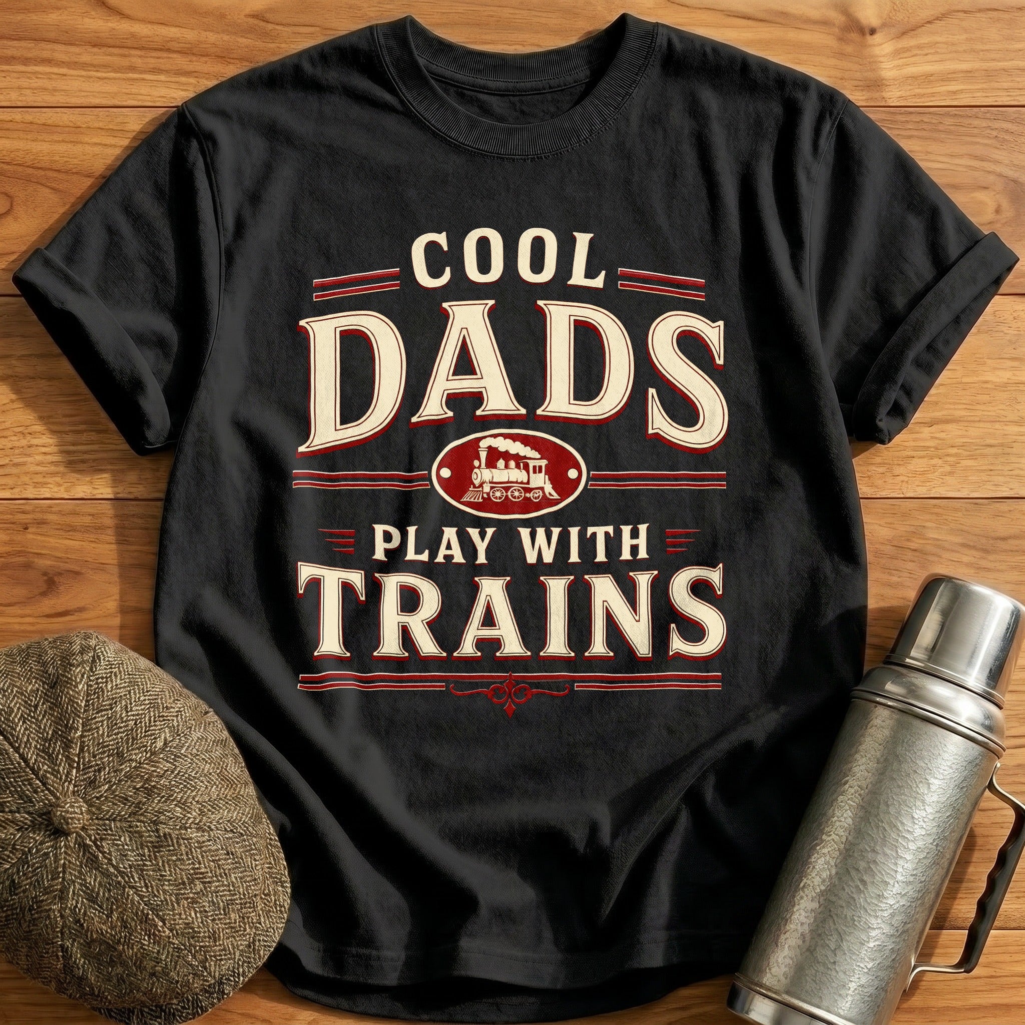 Cool Dads Play with Trains T-Shirt - Black