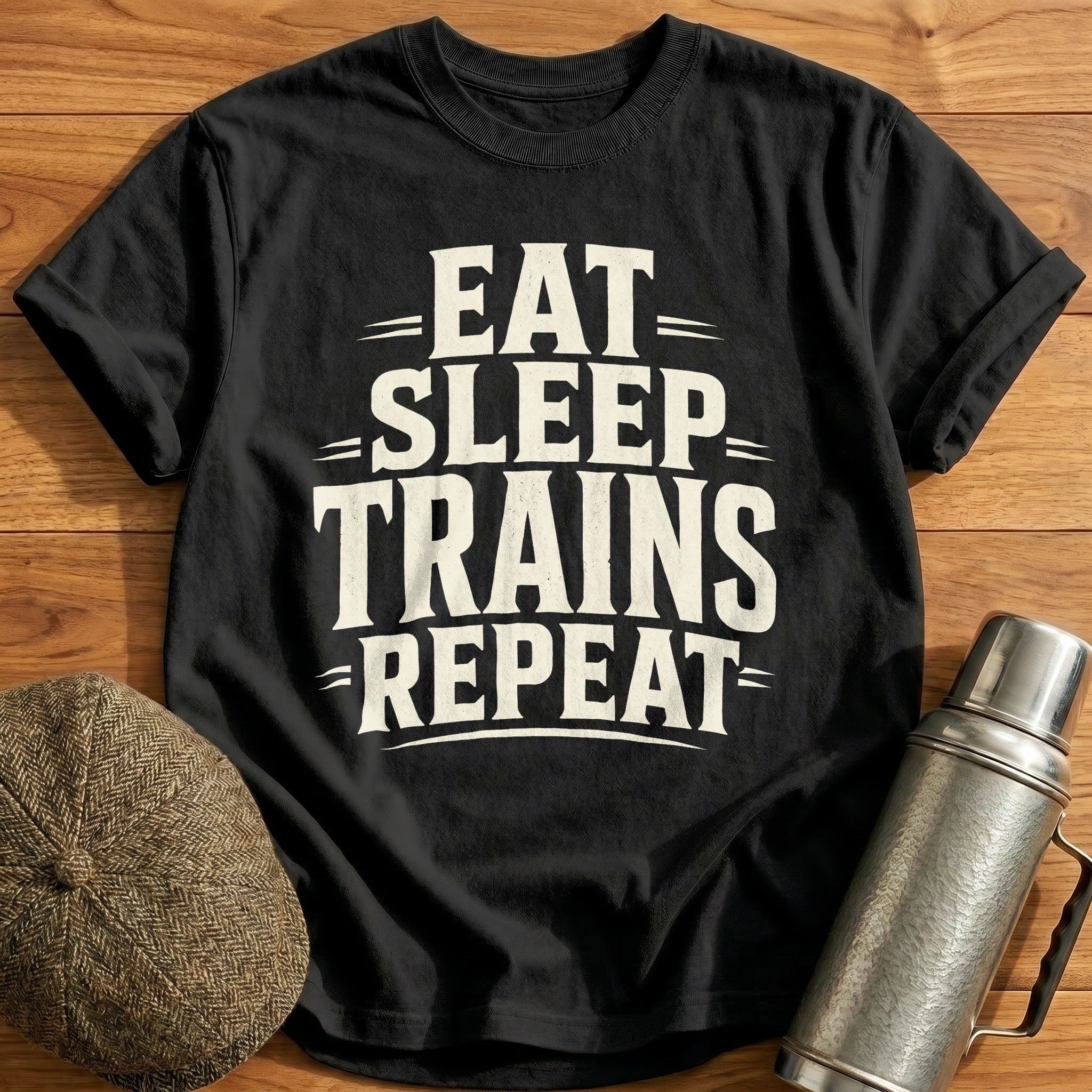 Eat Sleep Trains Repeat Type T-Shirt - Black
