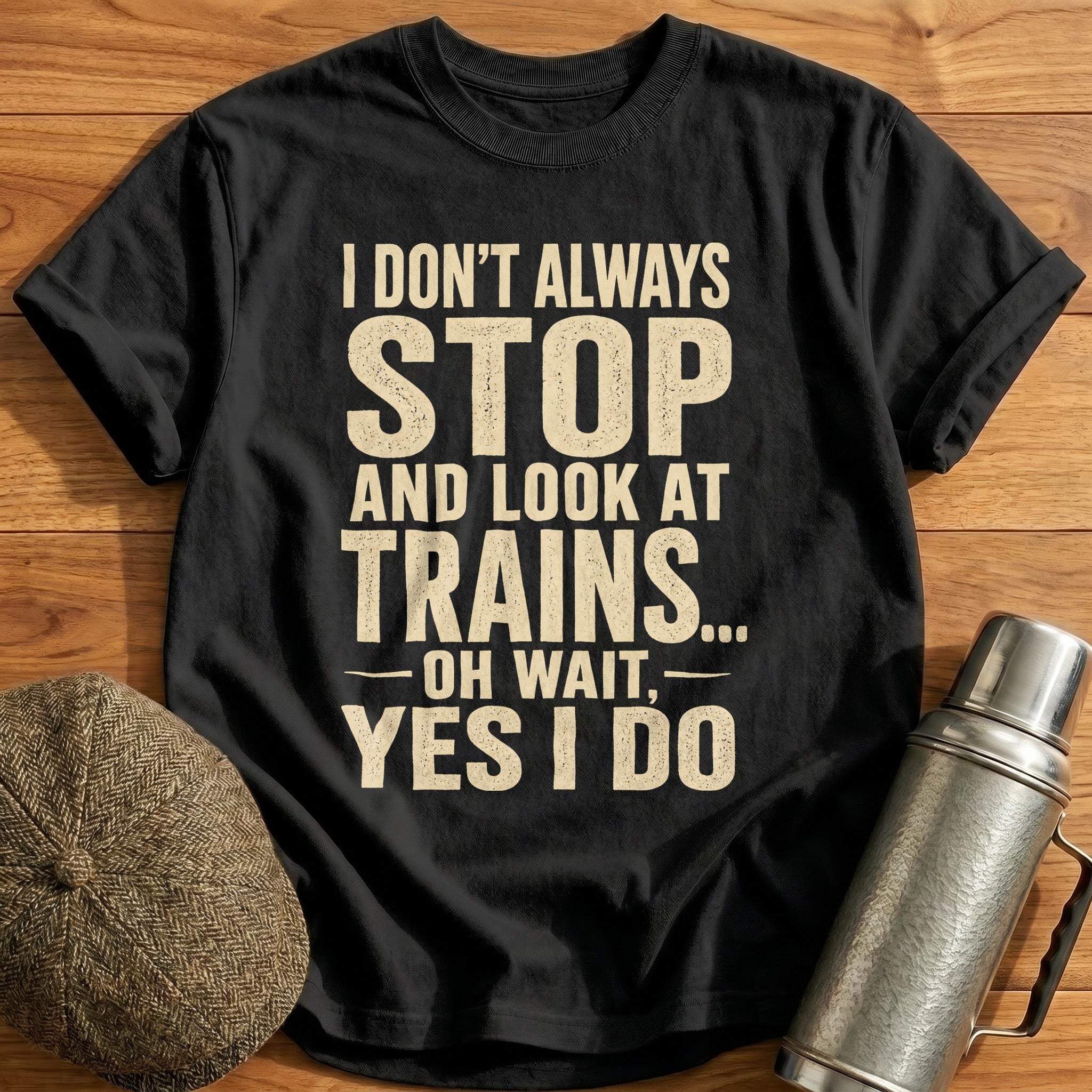 I Don't Always Stop and Look at Trains II T-Shirt - Black