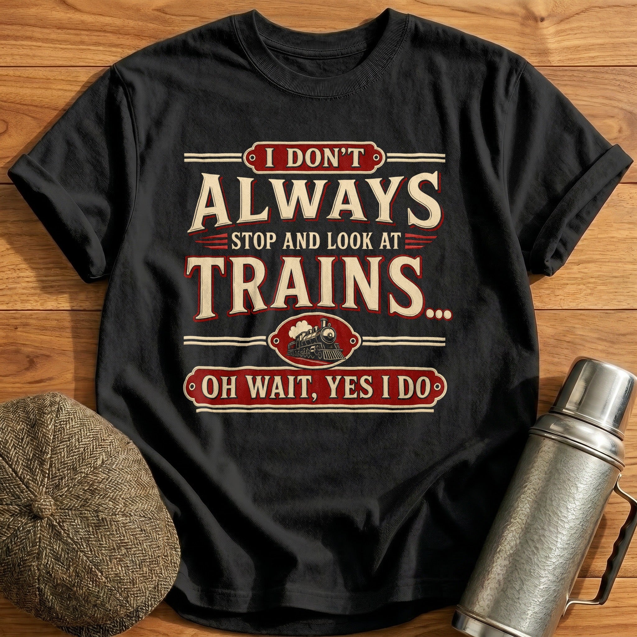 I Don't Always Stop and Look at Trains T-Shirt - Black