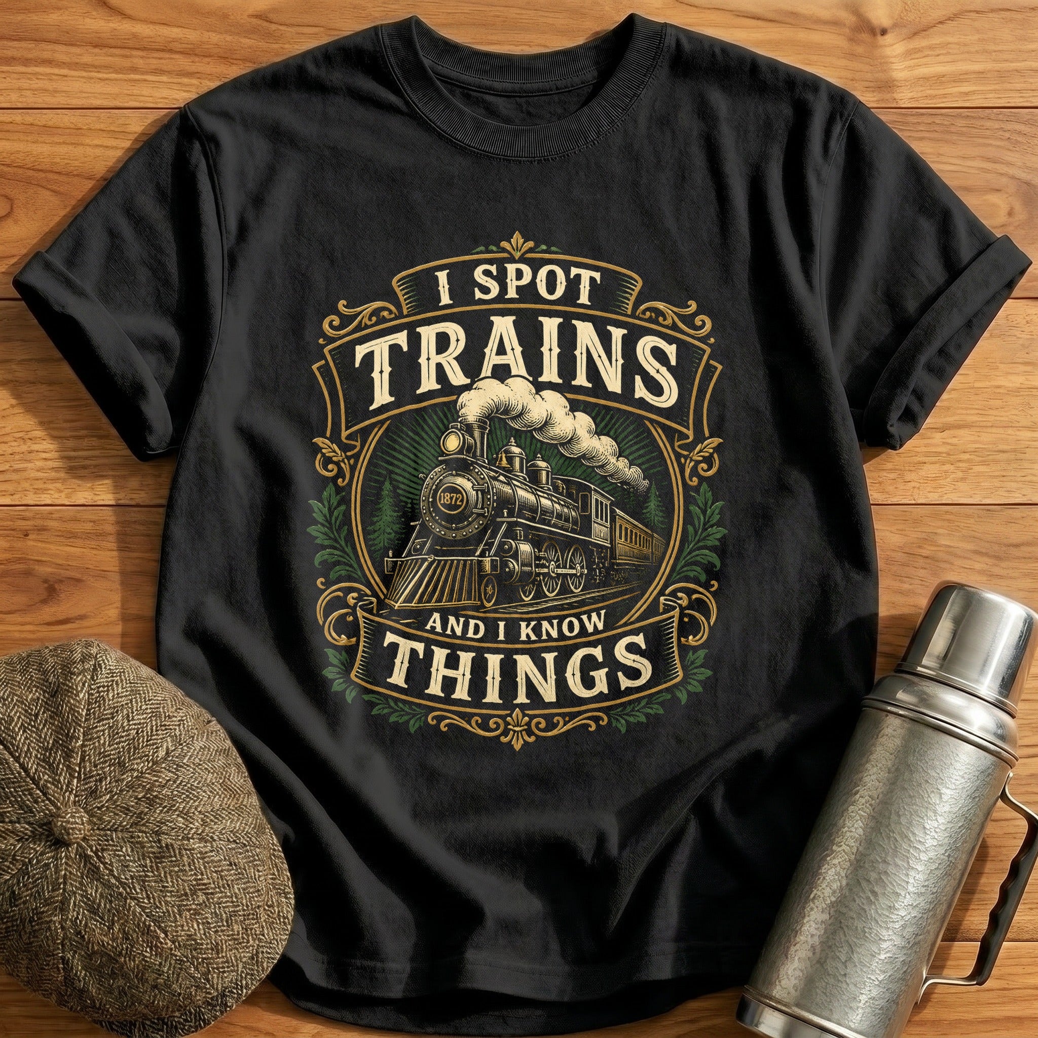I Spot Trains and Know Things T-Shirt - Black