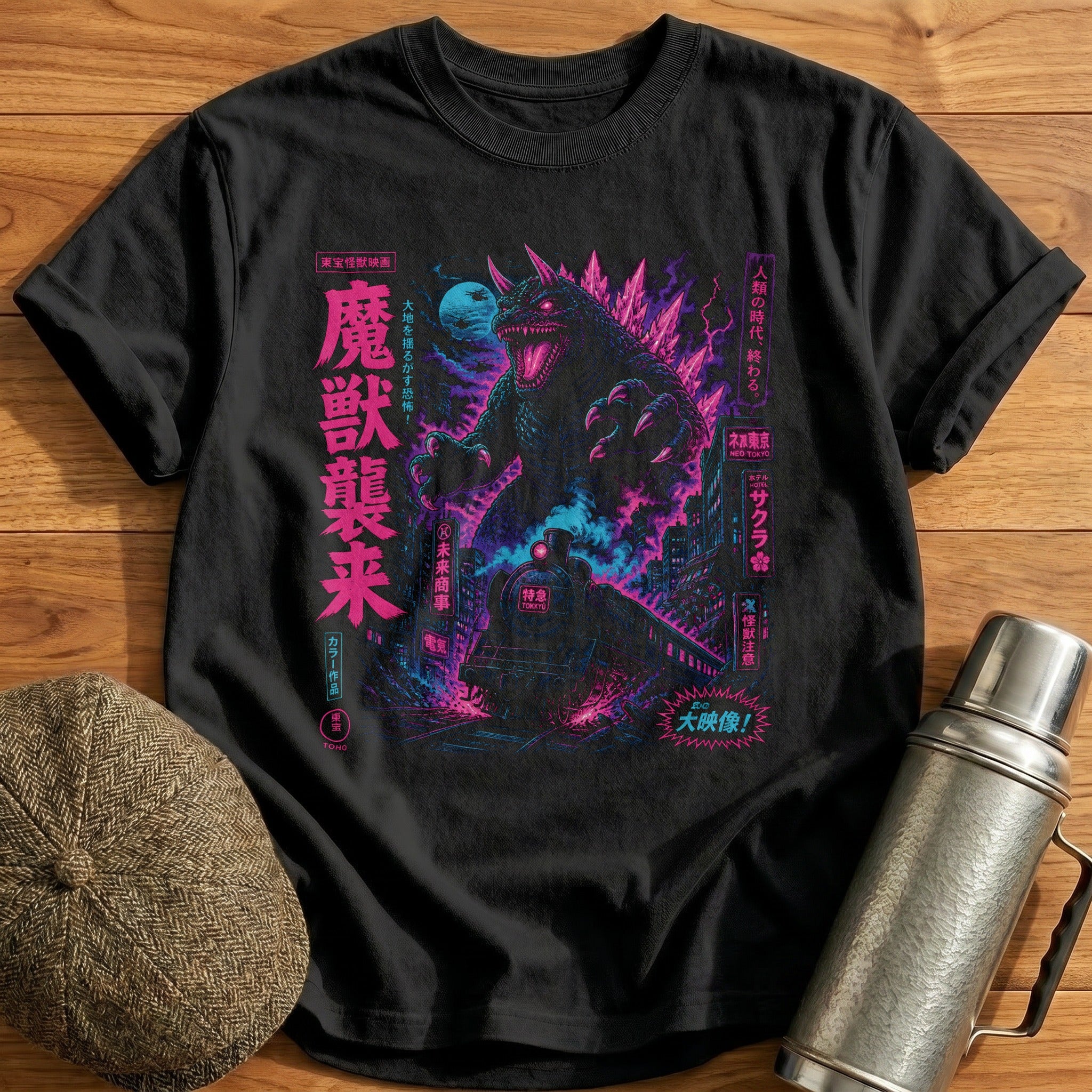 Kaiju Train Neon T-Shirt - Black