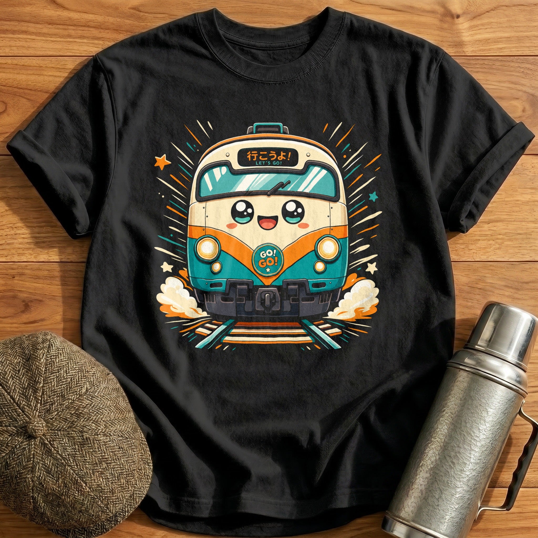 Kawaii Train Face T-Shirt - Black