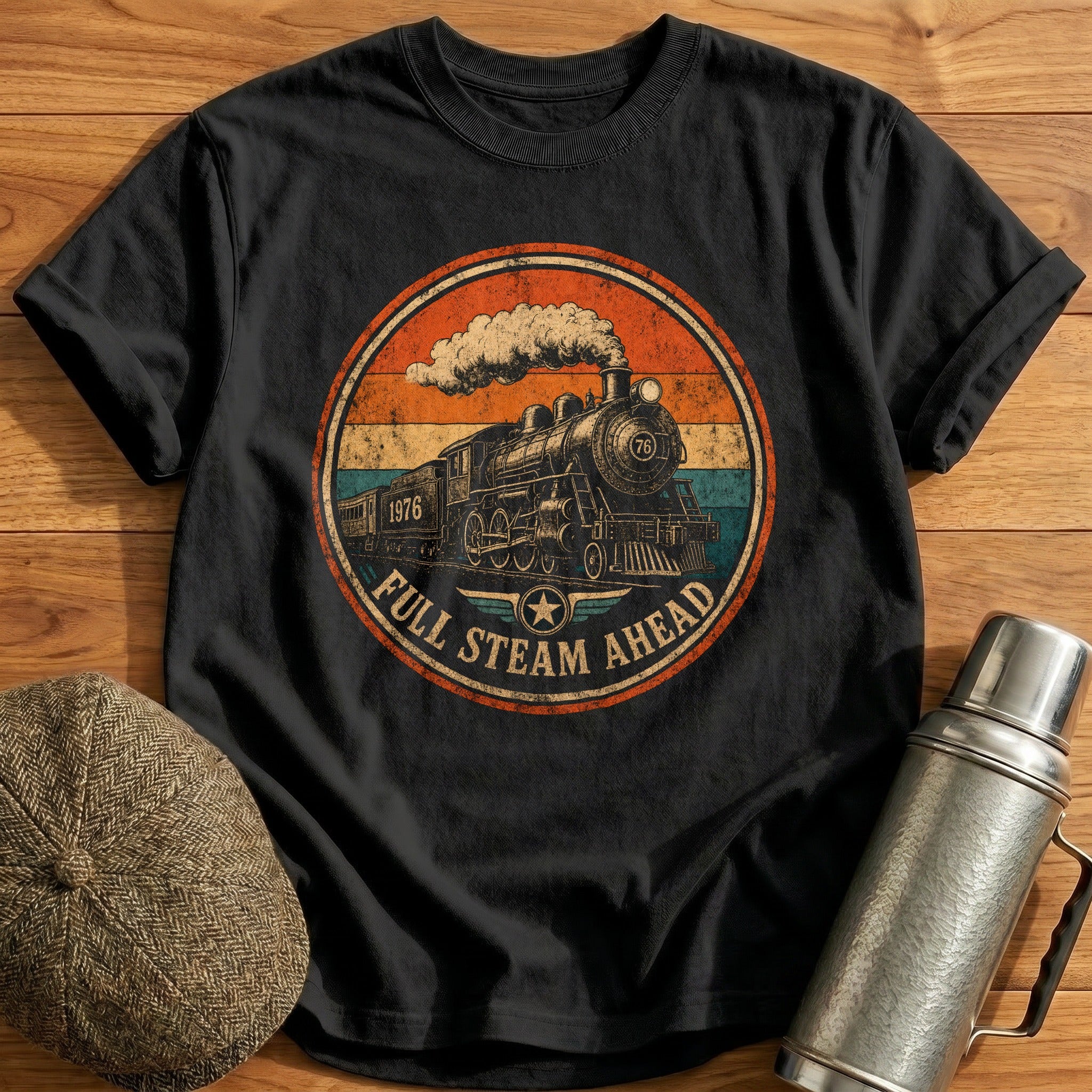Retro Train Badge T-Shirt - Black