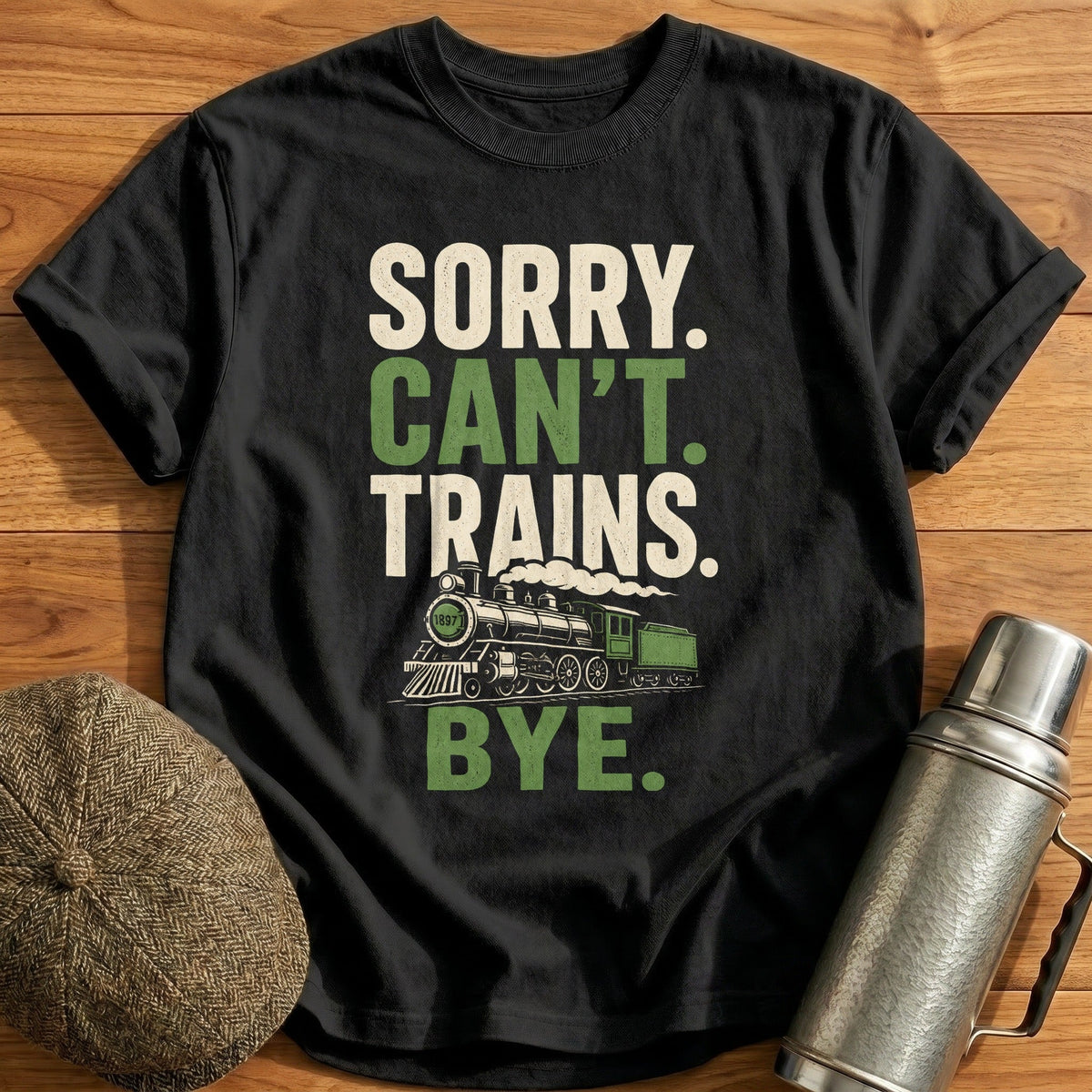 Sorry Can't Trains Bye Kids T-Shirt - Black