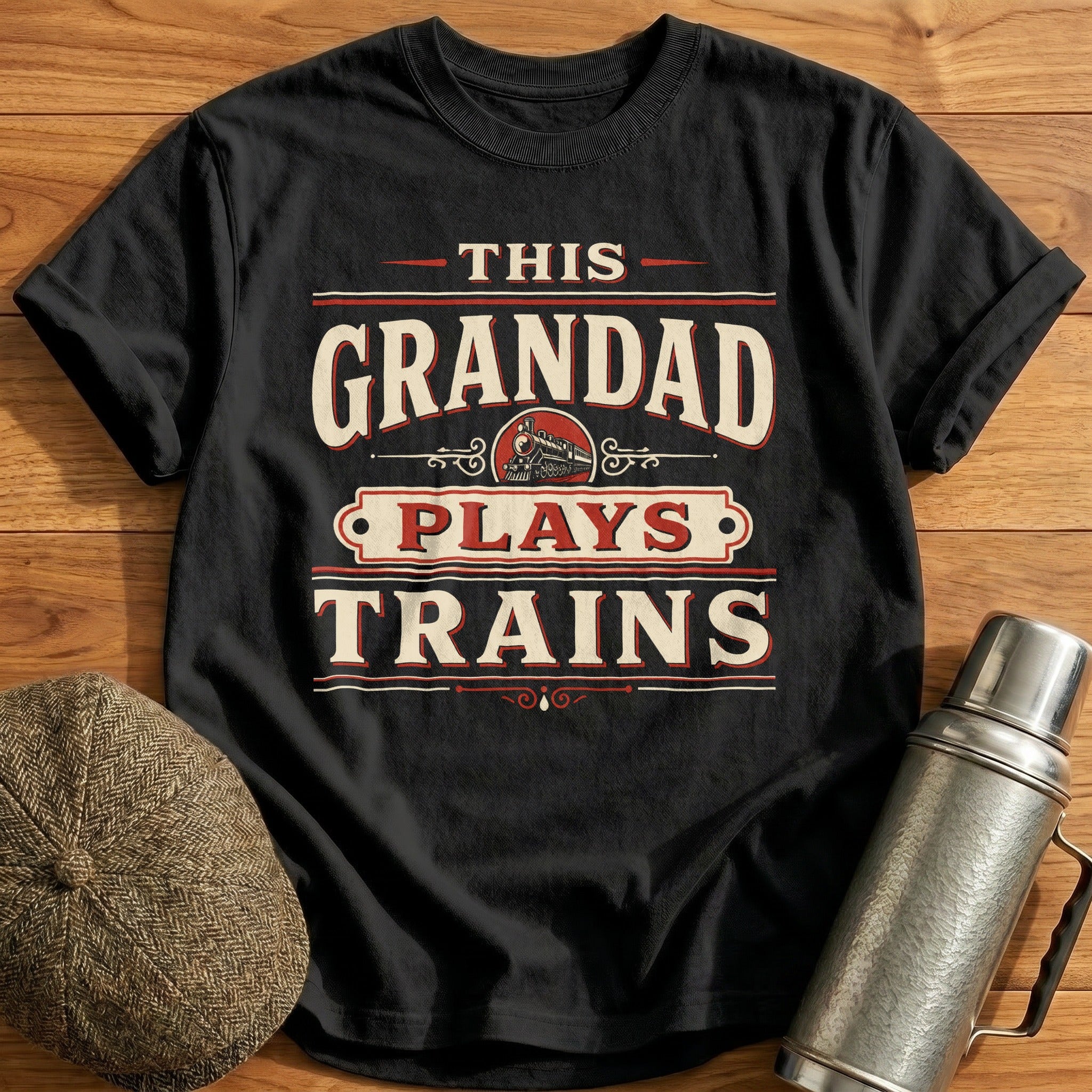 This Grandad Plays Trains T-Shirt - Black