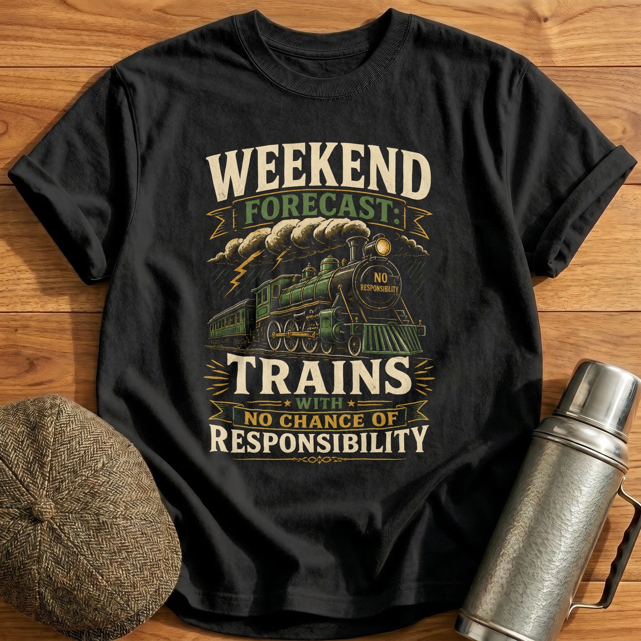 Weekend Forecast Trains T-Shirt - Black