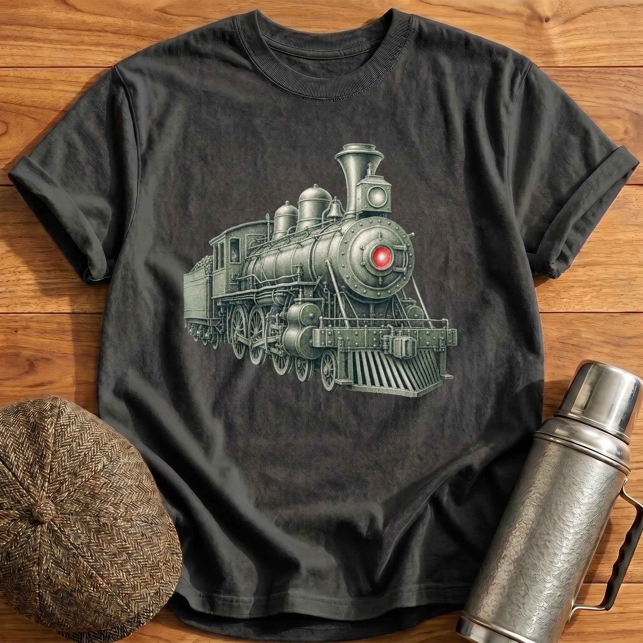 Steam Locomotive Front Three-Quarter T-Shirt - Charcoal