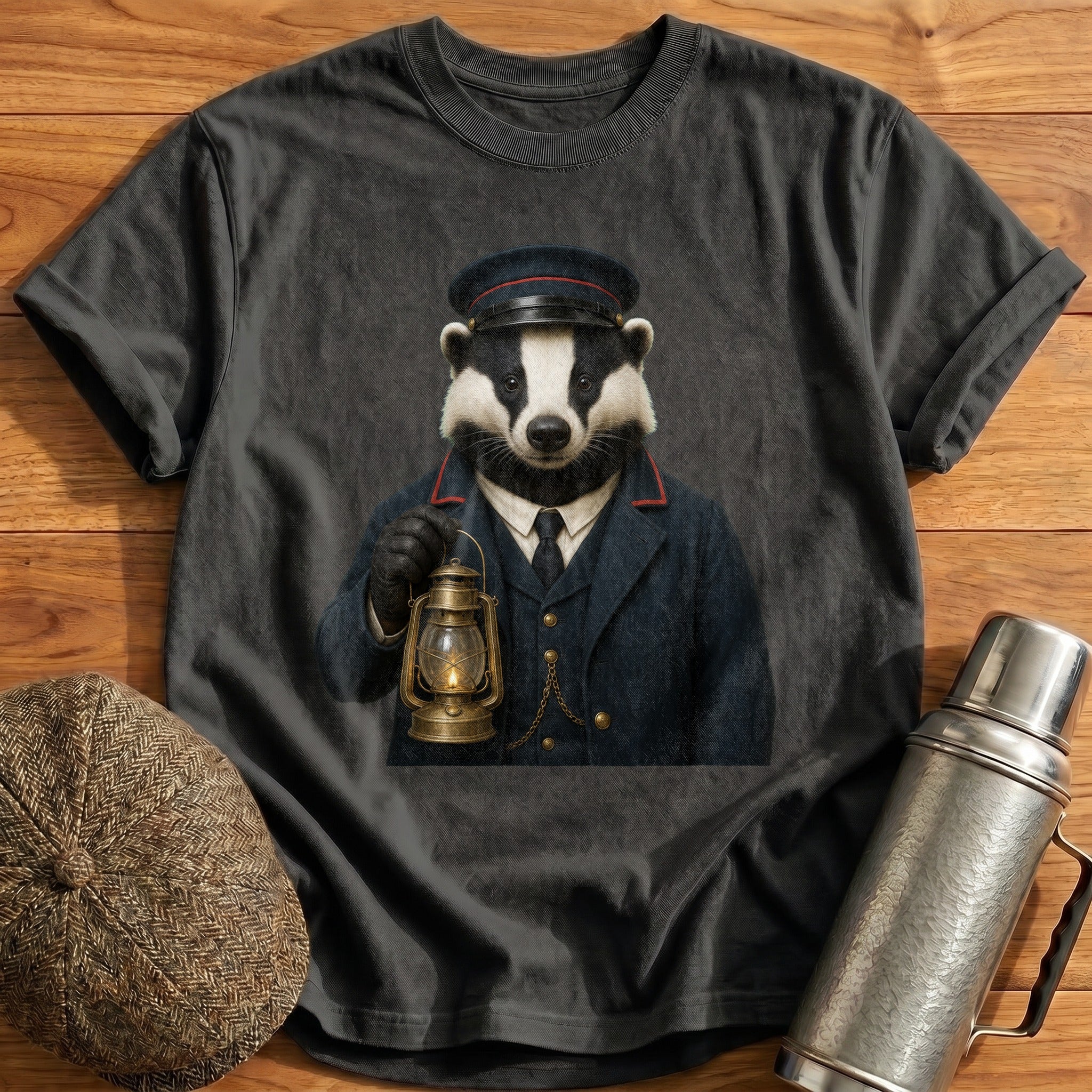 Badger Train Guard With A Lantern T-Shirt - Charcoal