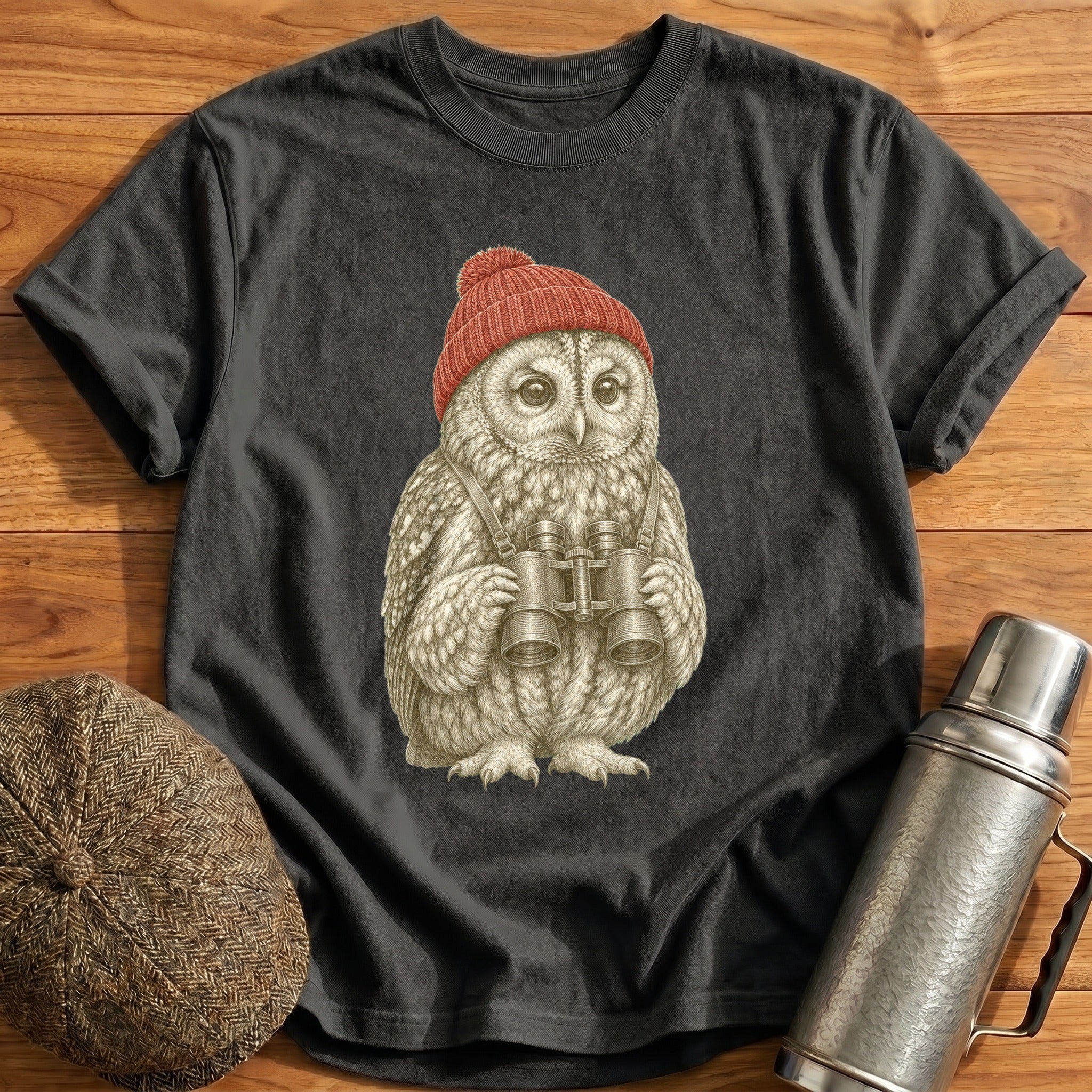 Tawny Owl Trainspotter T-Shirt - Charcoal