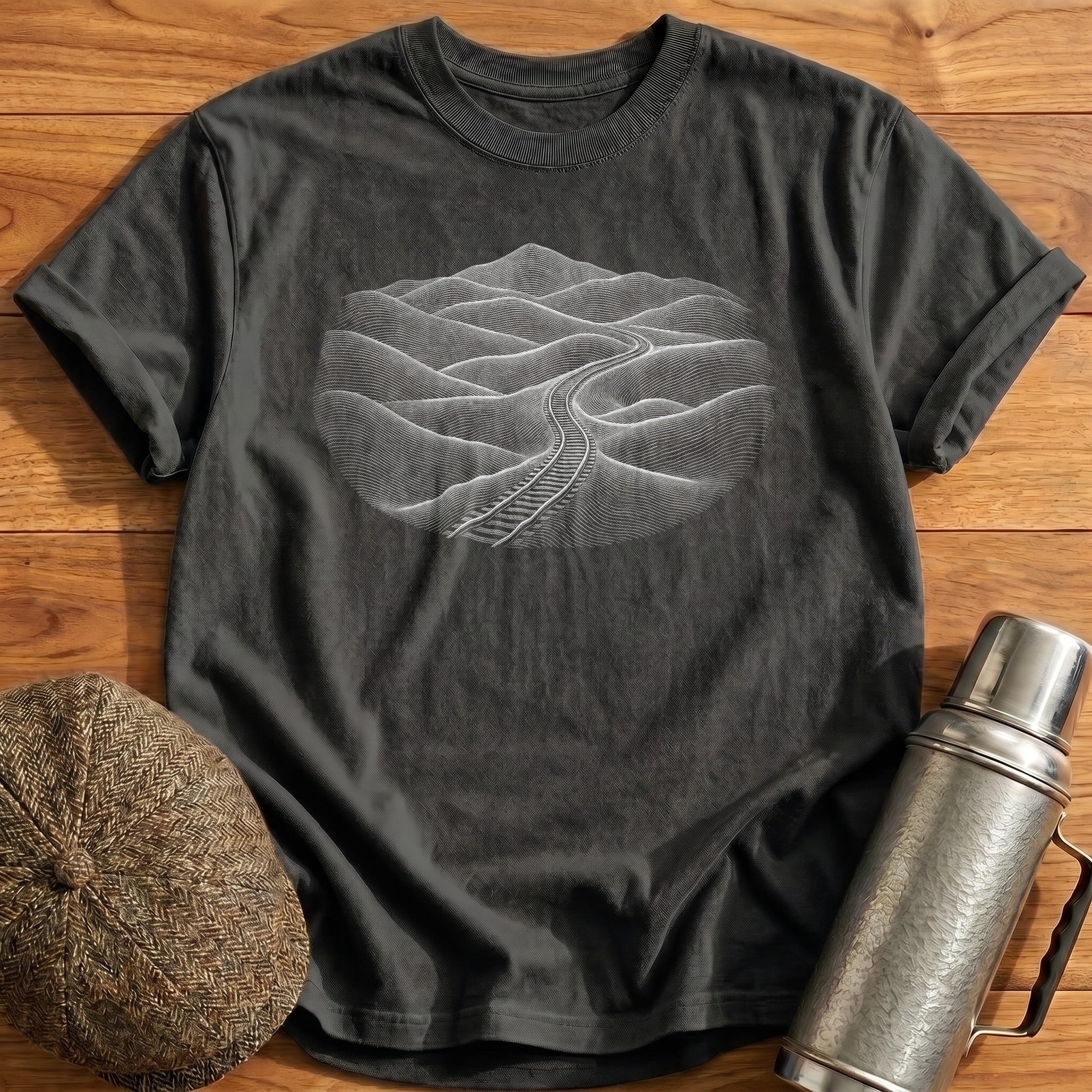 Rolling Hills With A Railway Line T-Shirt - Charcoal