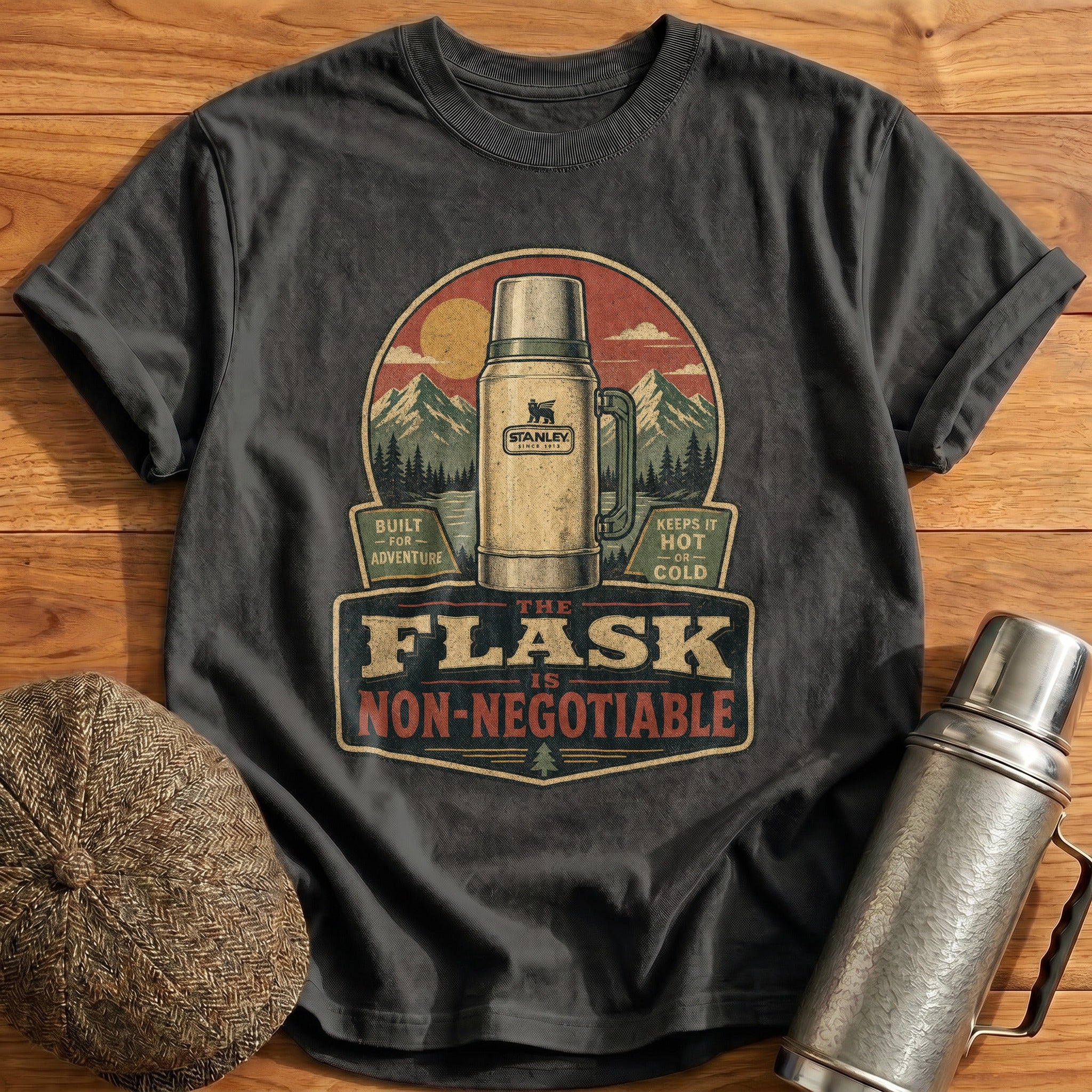 The Flask is Non-negotiable T-Shirt - Charcoal