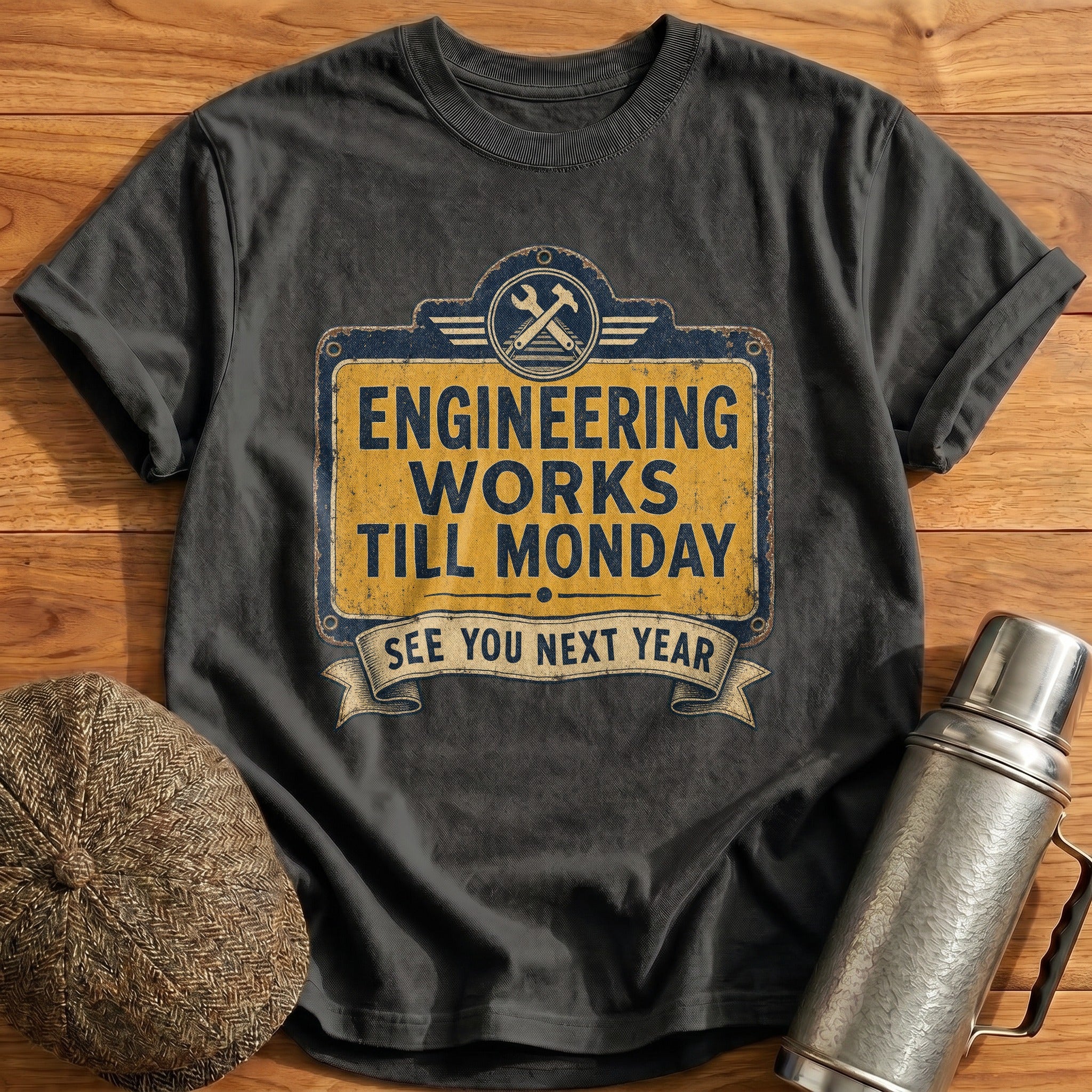 Engineering Works Till Monday T-Shirt - Charcoal