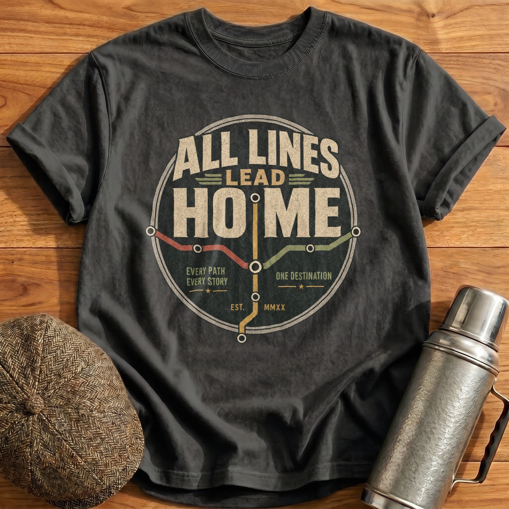 All Lines Lead Home T-Shirt - Charcoal