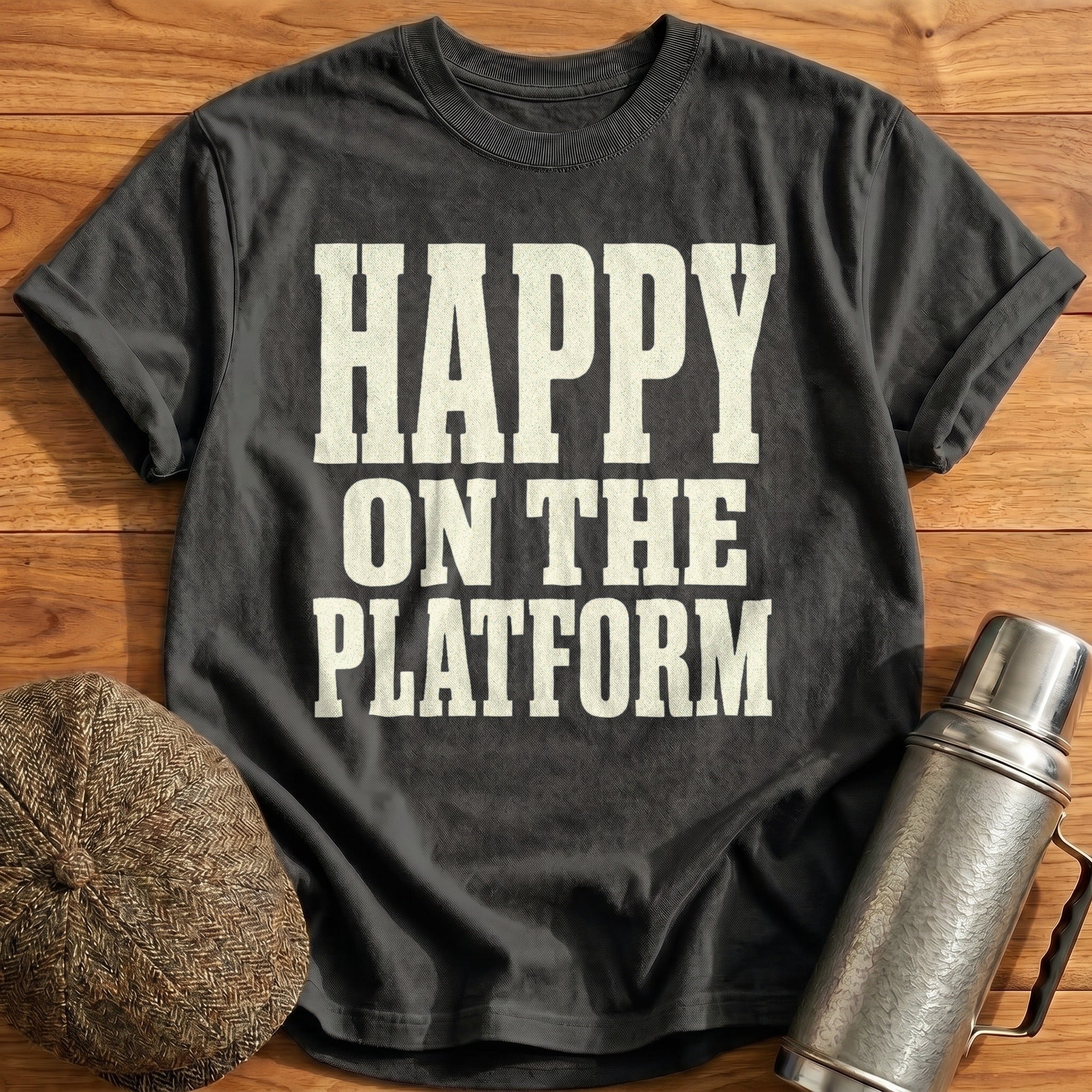 Happy on the Platform T-Shirt - Charcoal
