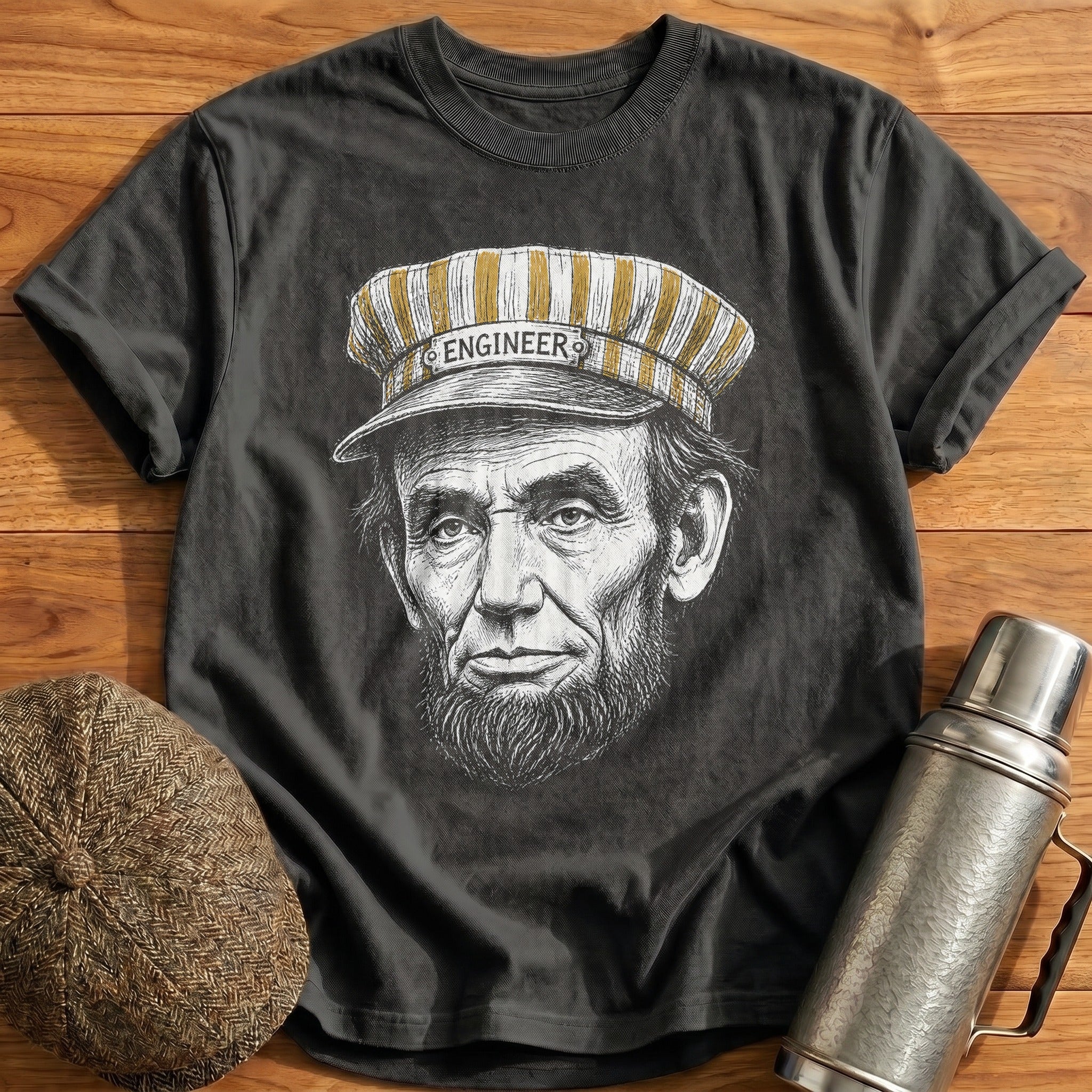 Abraham Lincoln Driver Sketch T-Shirt - Charcoal