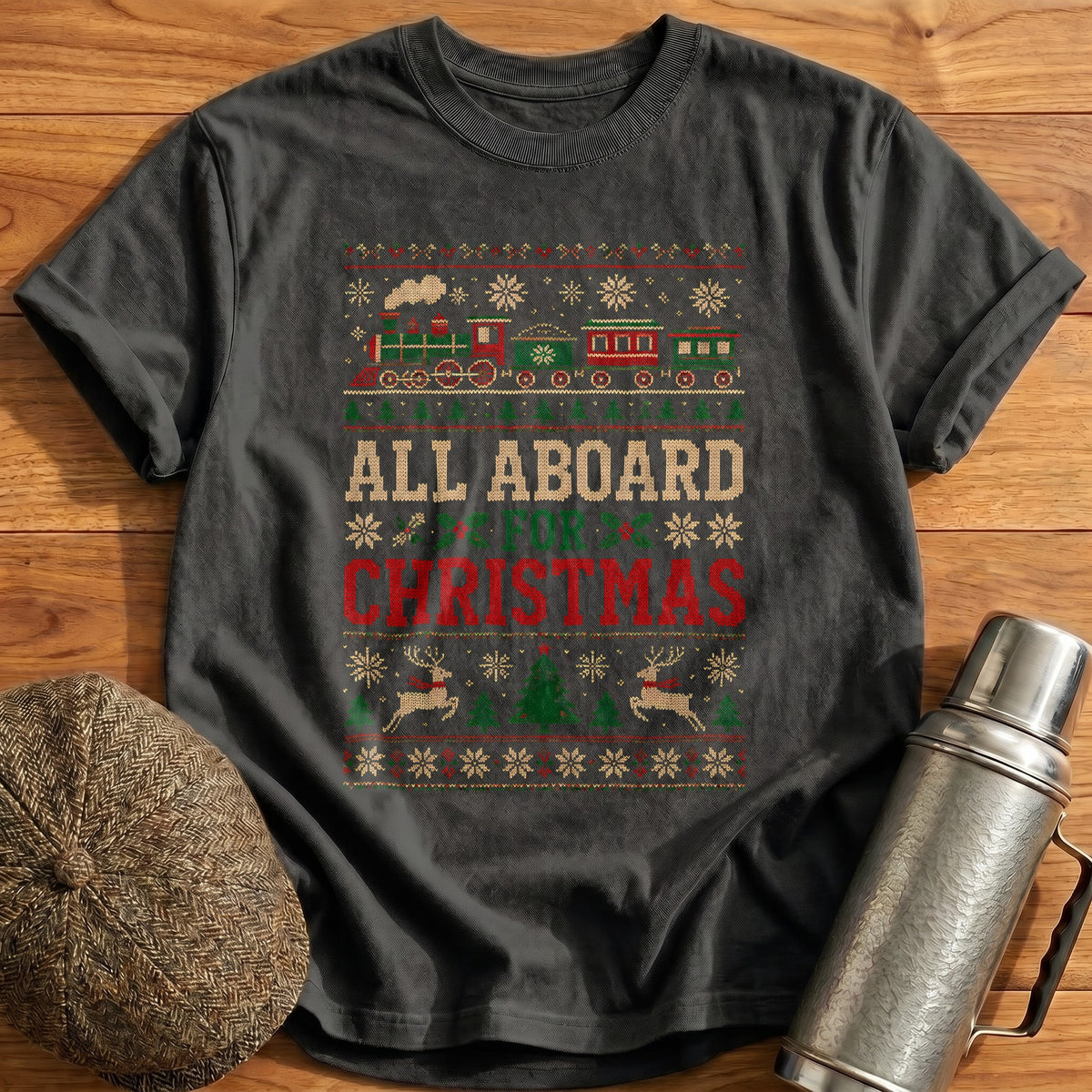 All Aboard For Christmas 93 T-Shirt - Charcoal
