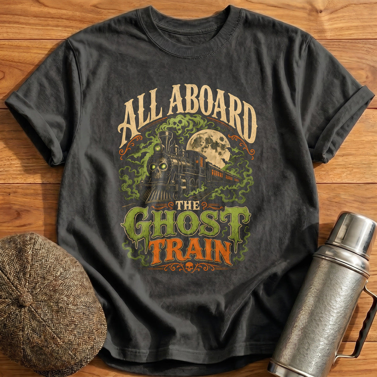 All Aboard The Ghost Train Kids T-Shirt - Charcoal