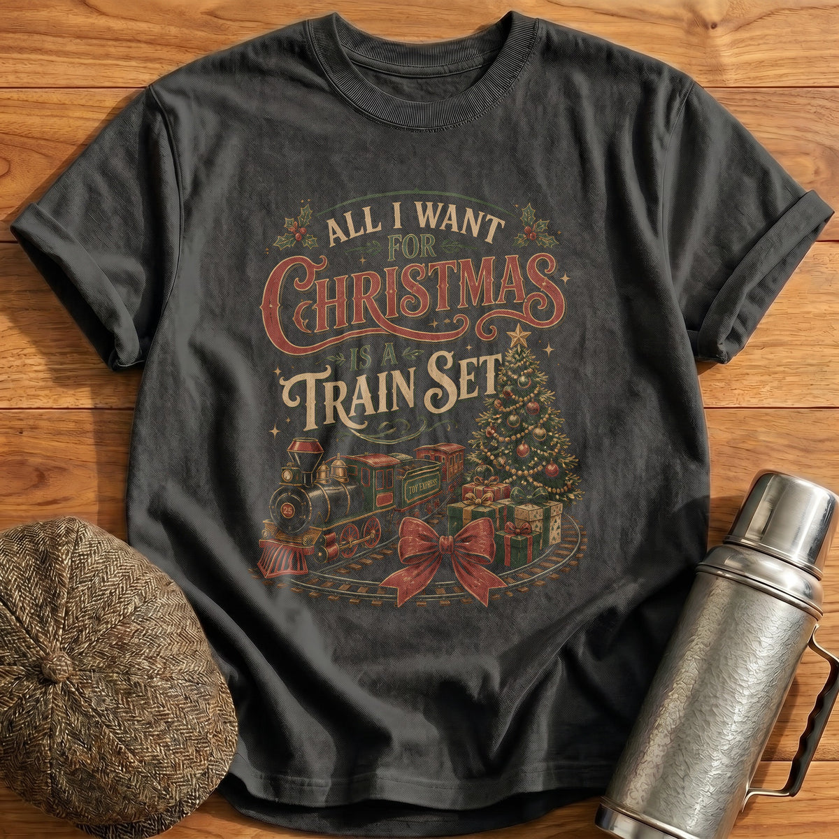 All I Want For Christmas Is A Train Set 58 T-Shirt - Charcoal