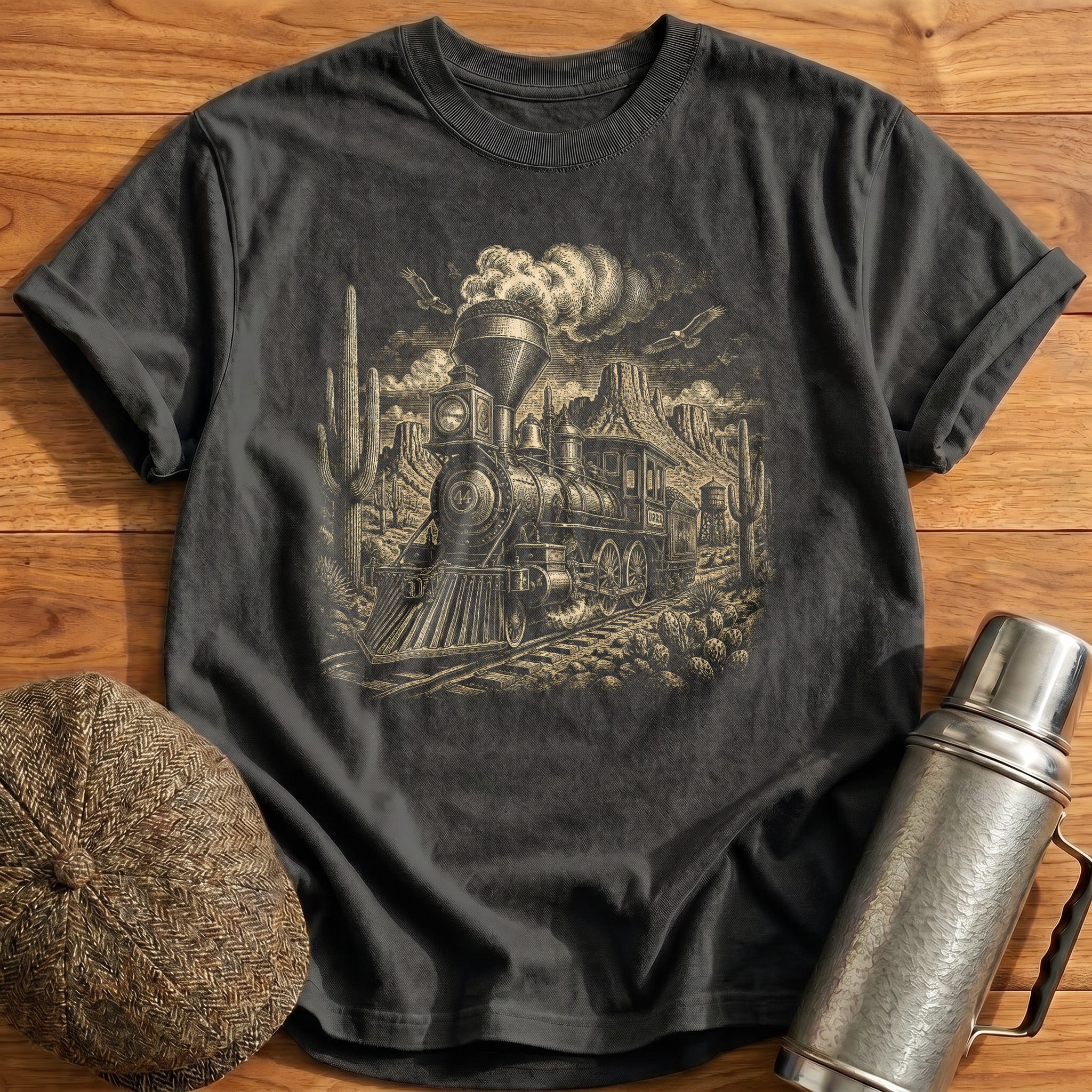 American Wild West Steam Locomotive T-Shirt - Charcoal