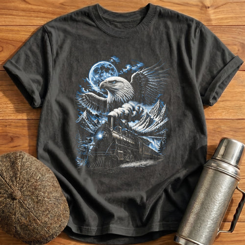 Bald Eagle Train Moonlight Mountains - Charcoal