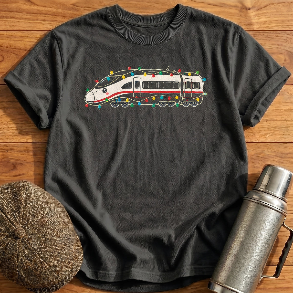 Bullet Train Christmas Lights 72 T-Shirt - Charcoal