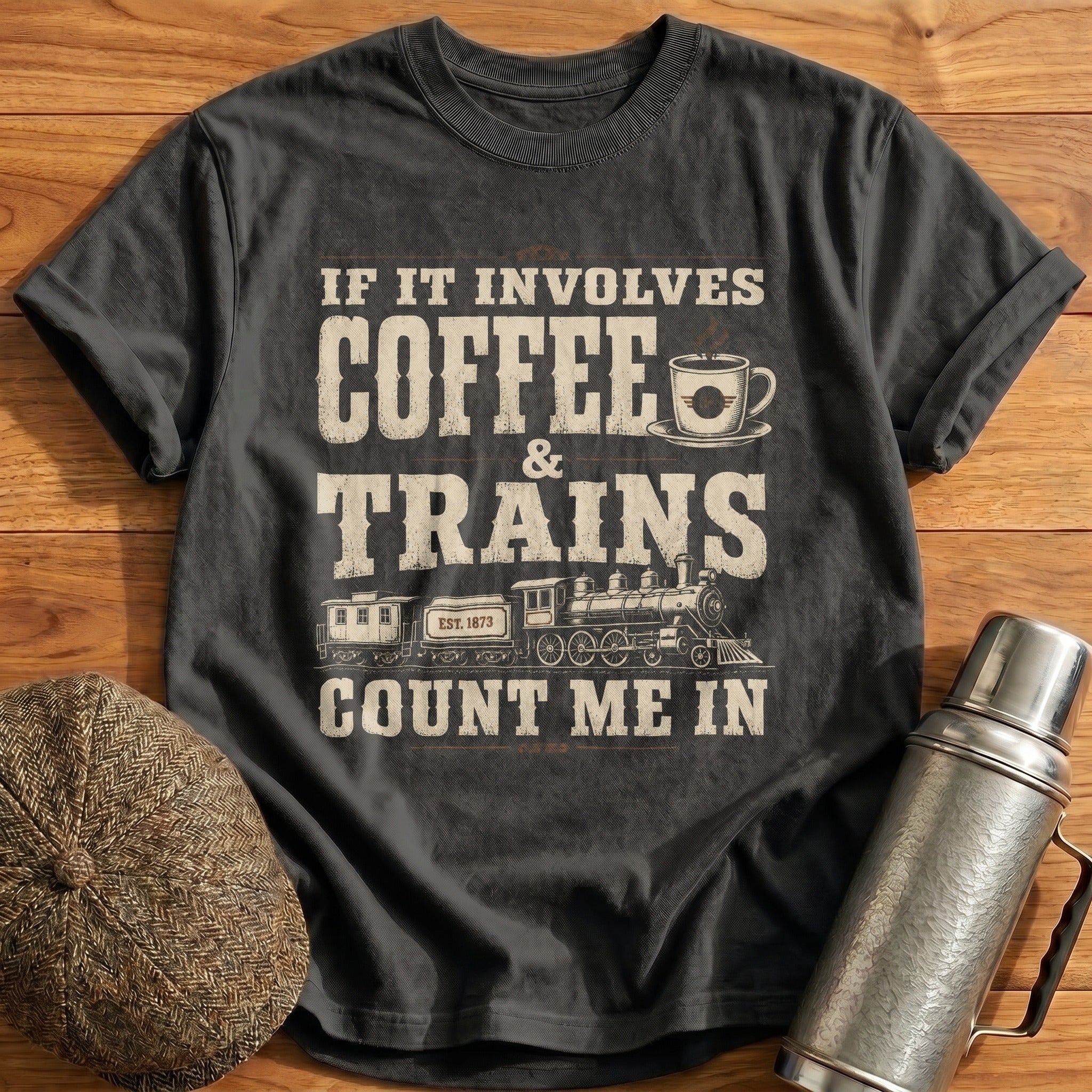Coffee And Trains Count Me In T-Shirt - Charcoal