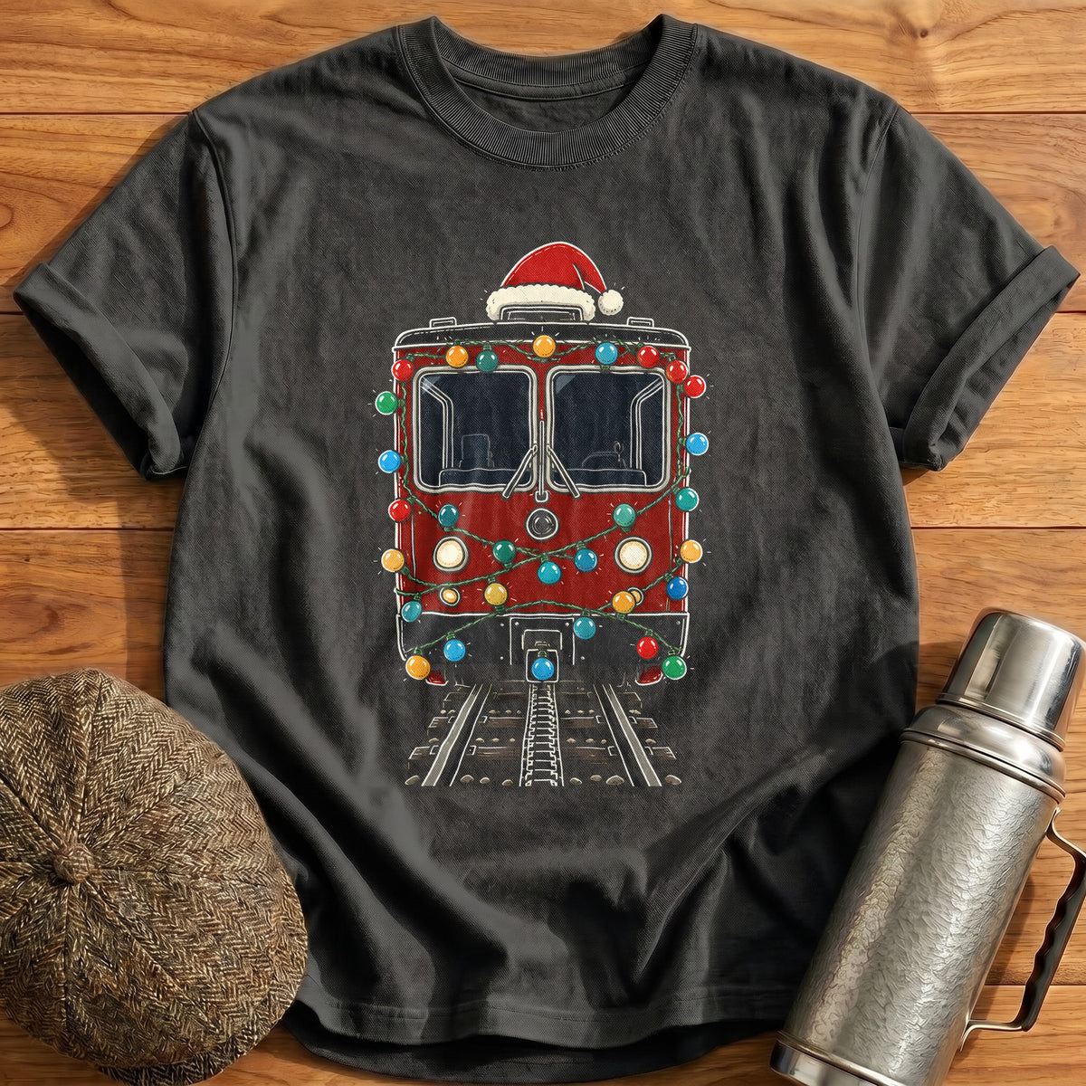 Cog Railway Christmas Lights 44 T-Shirt - Charcoal