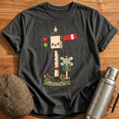 Cute Railway Signal Stop Look Listen Train - Charcoal