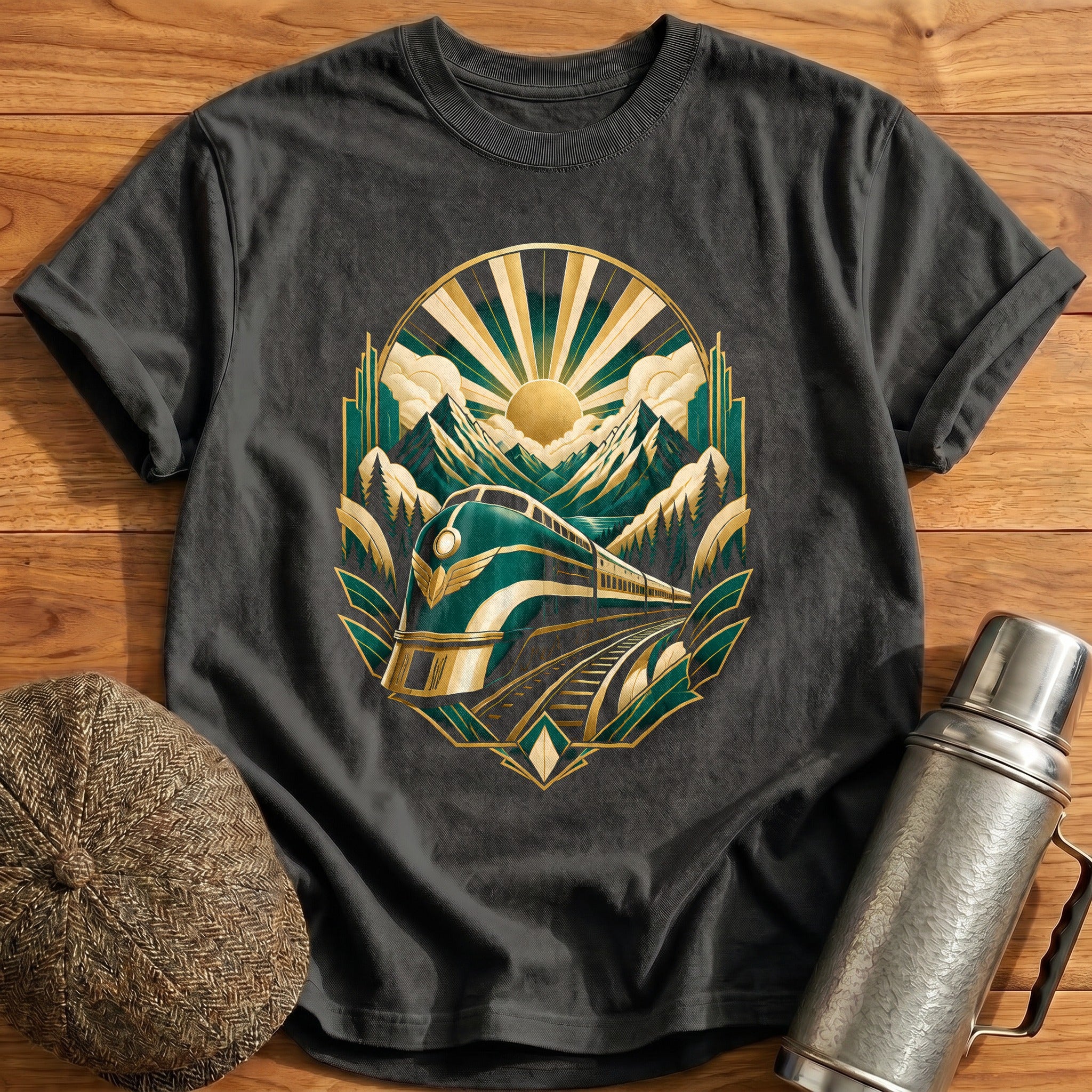 Deco Mountain Train 90 T-Shirt - Charcoal