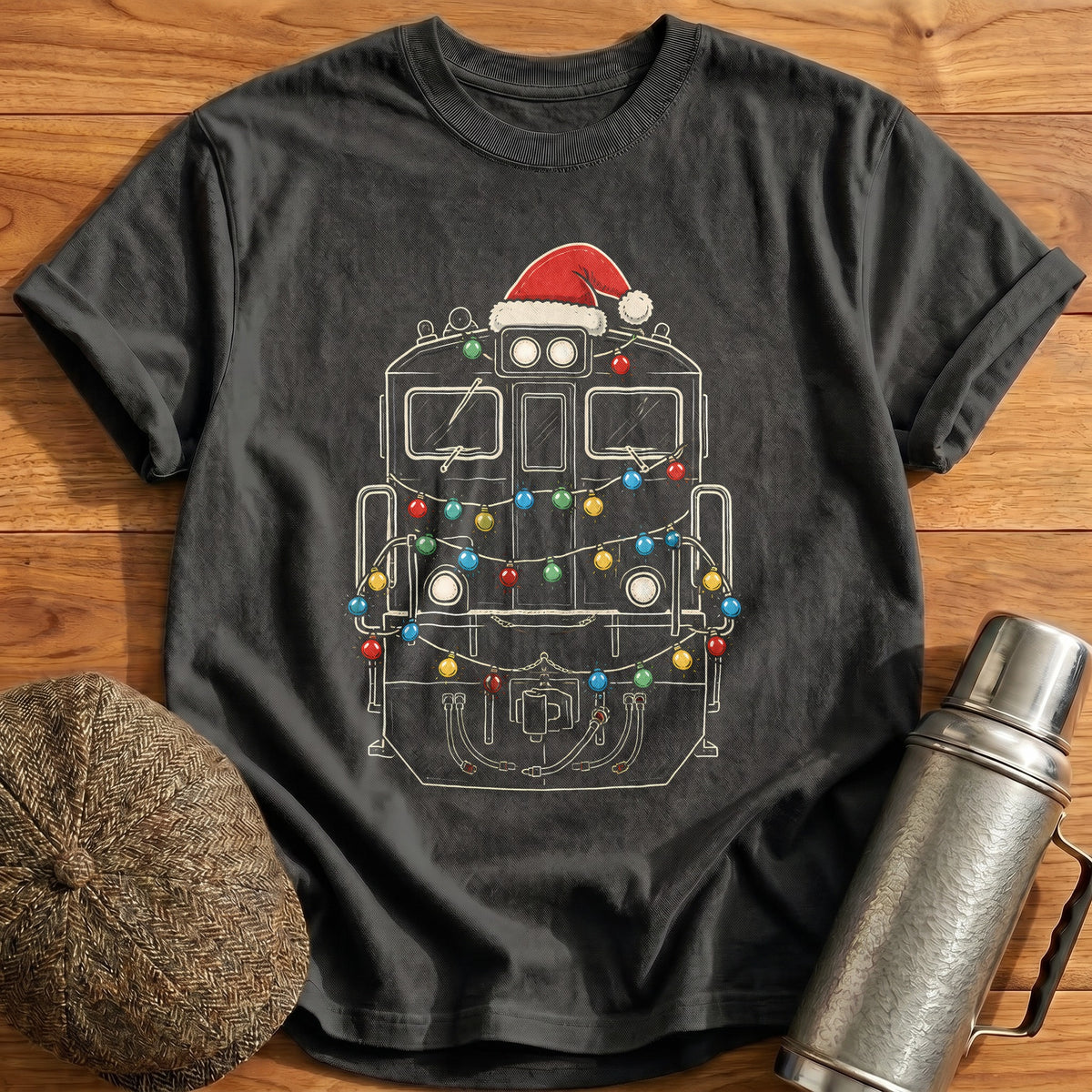 Diesel Locomotive Christmas Lights 48 T-Shirt - Charcoal