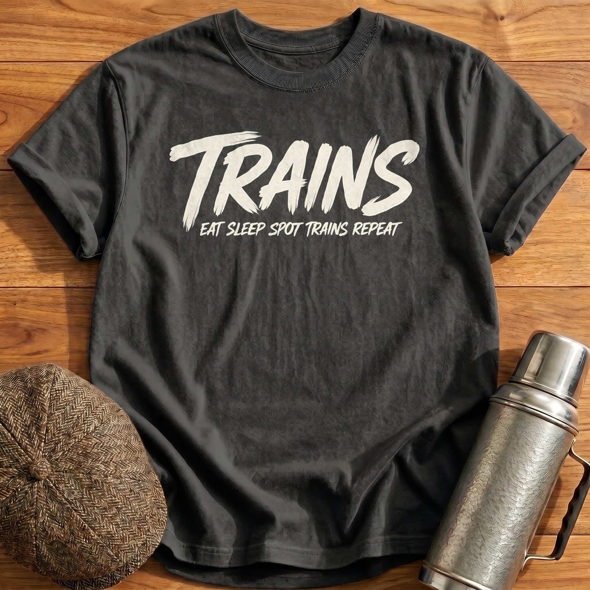 Eat Sleep Spot Trains Repeat 60 T-Shirt - Charcoal