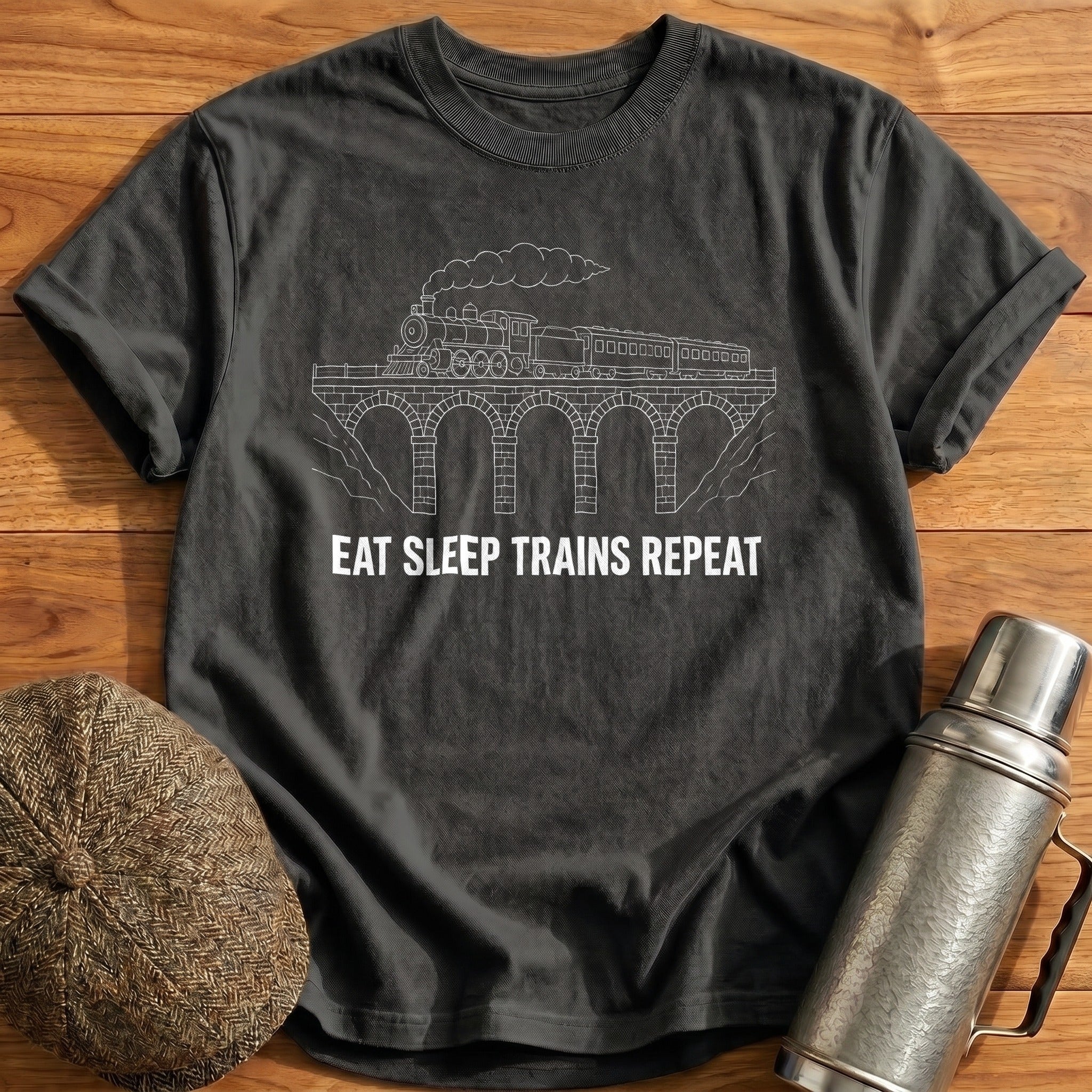 Eat Sleep Trains Repeat 58 T-Shirt - Charcoal