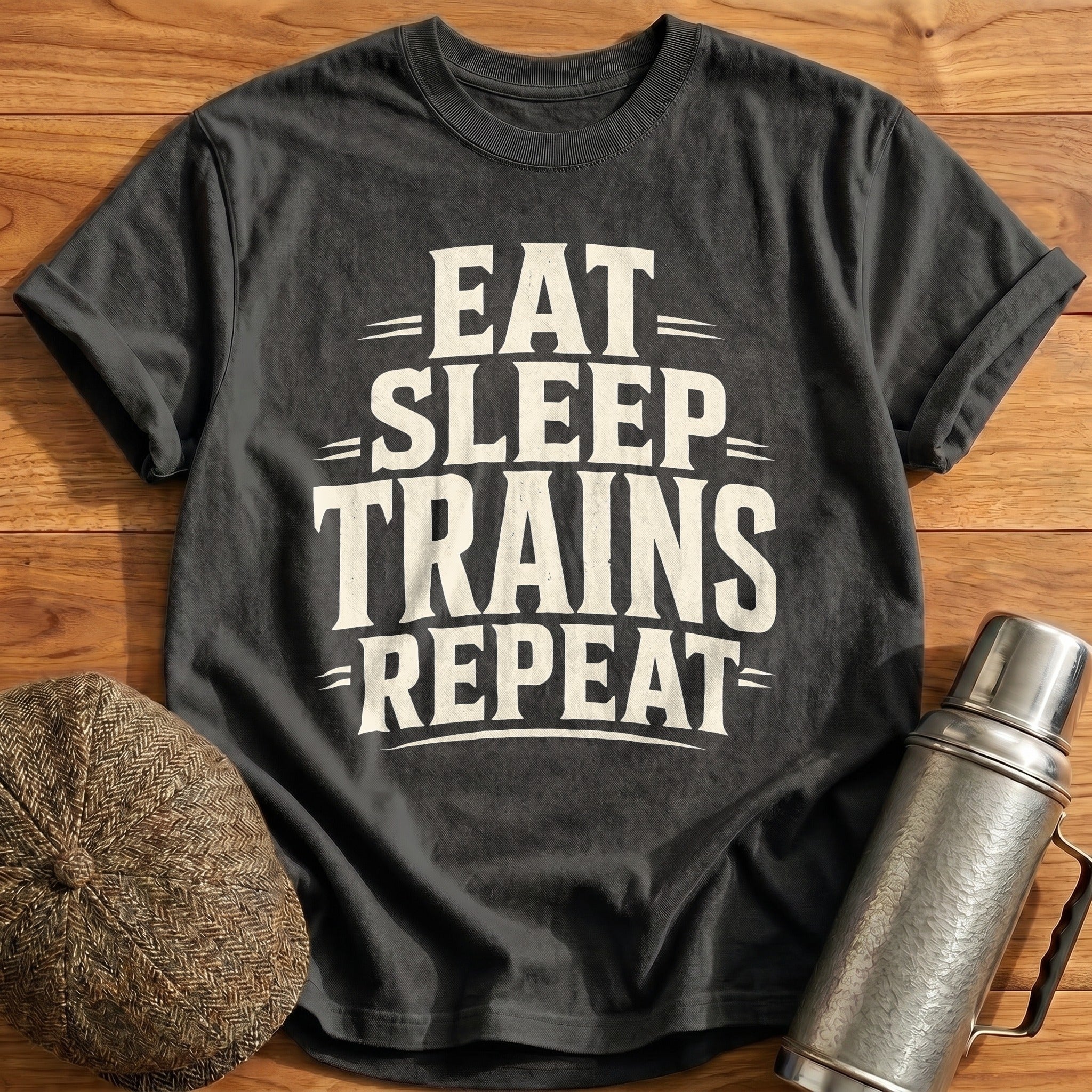 Eat Sleep Trains Repeat Train Enthusiast - Charcoal