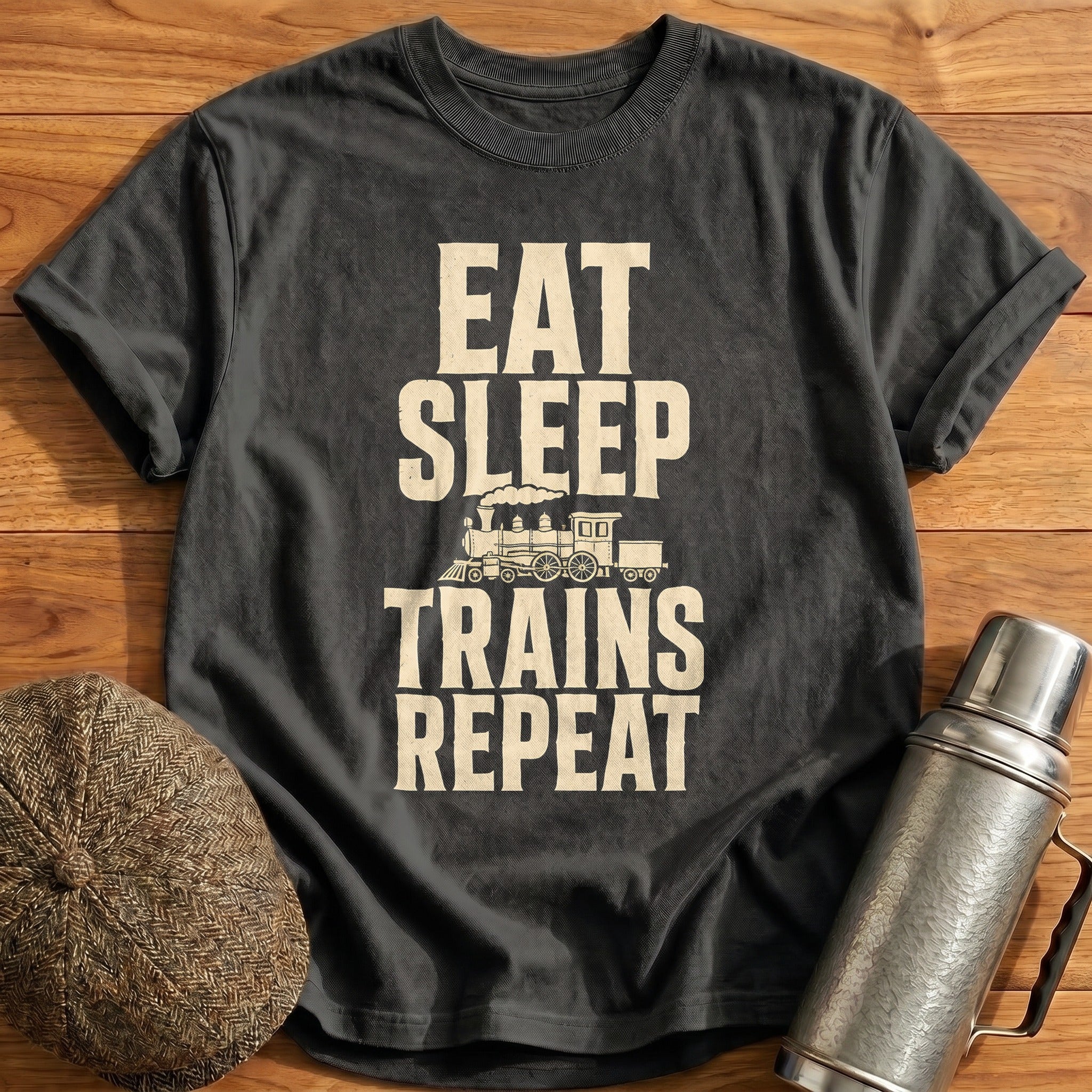 Eat Sleep Trains Repeat Train Enthusiast Funny - Charcoal