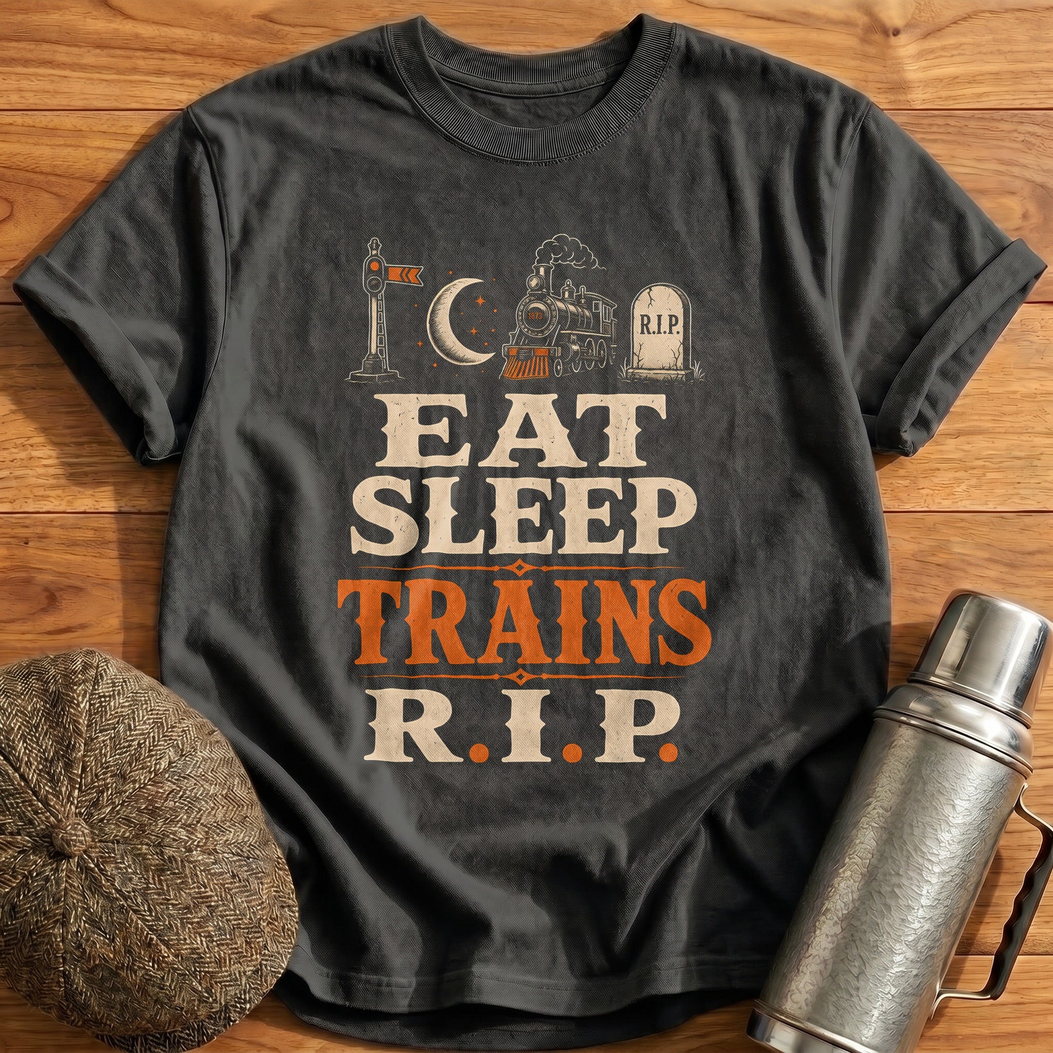 Eat Sleep Trains Rip T-Shirt - Charcoal
