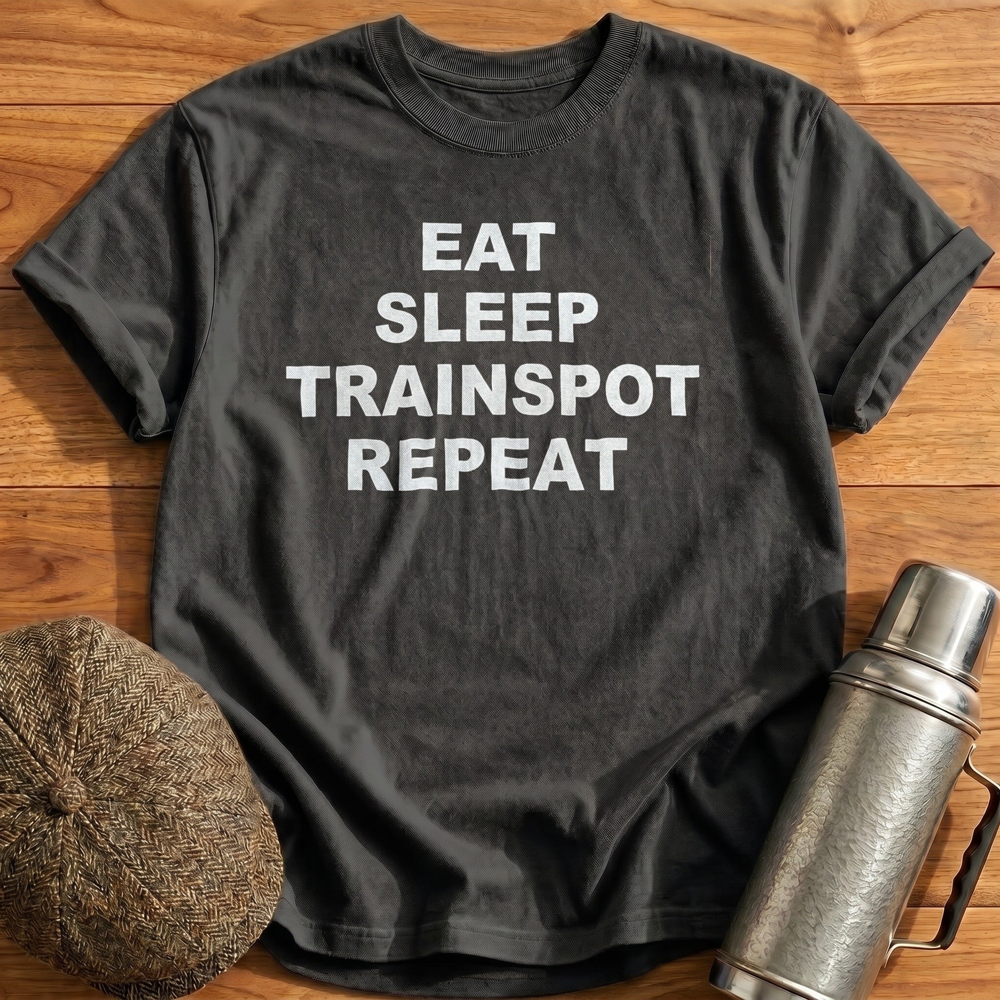 Eat Sleep Trainspot Repeat T-Shirt - Charcoal