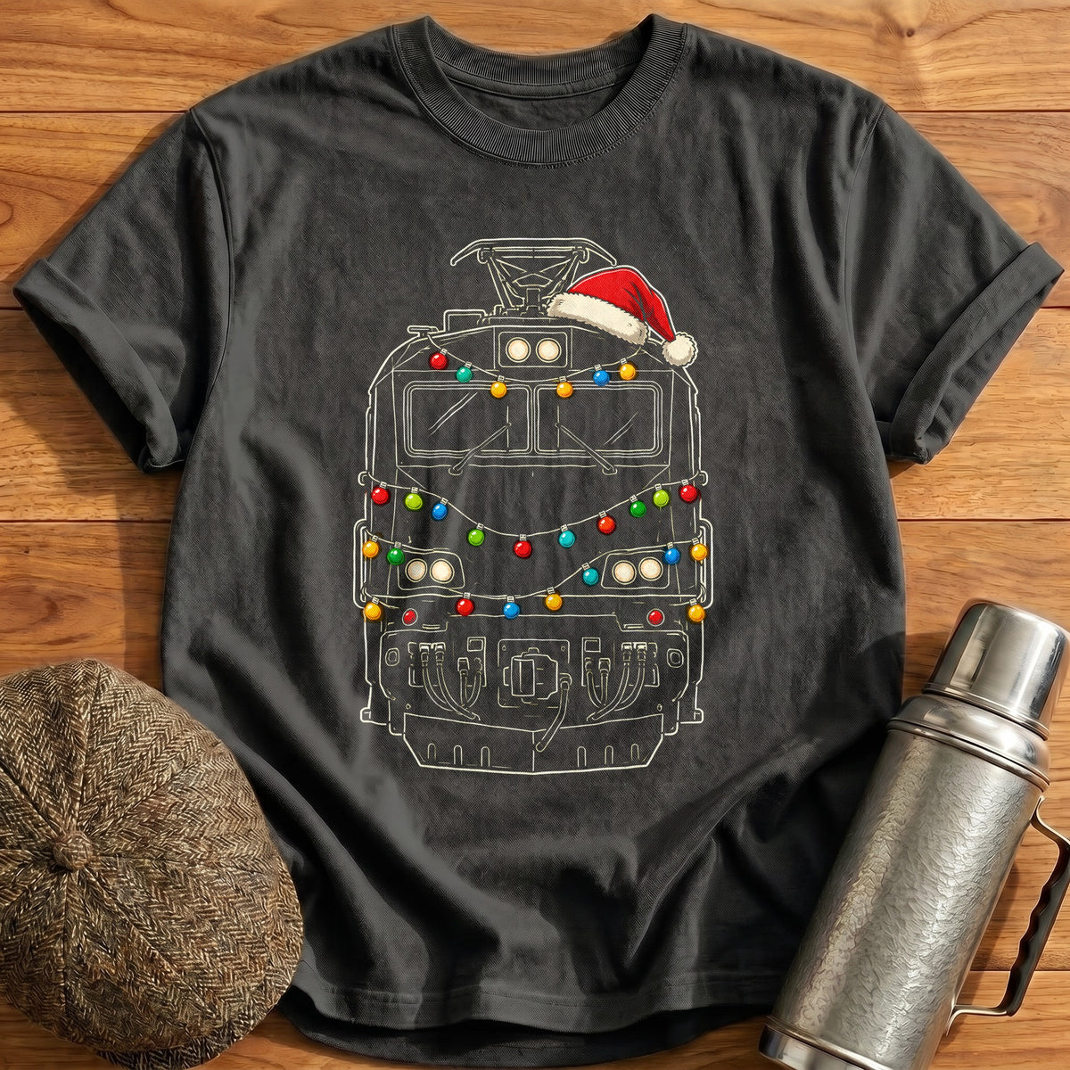 Electric Locomotive Christmas Lights 29 T-Shirt - Charcoal