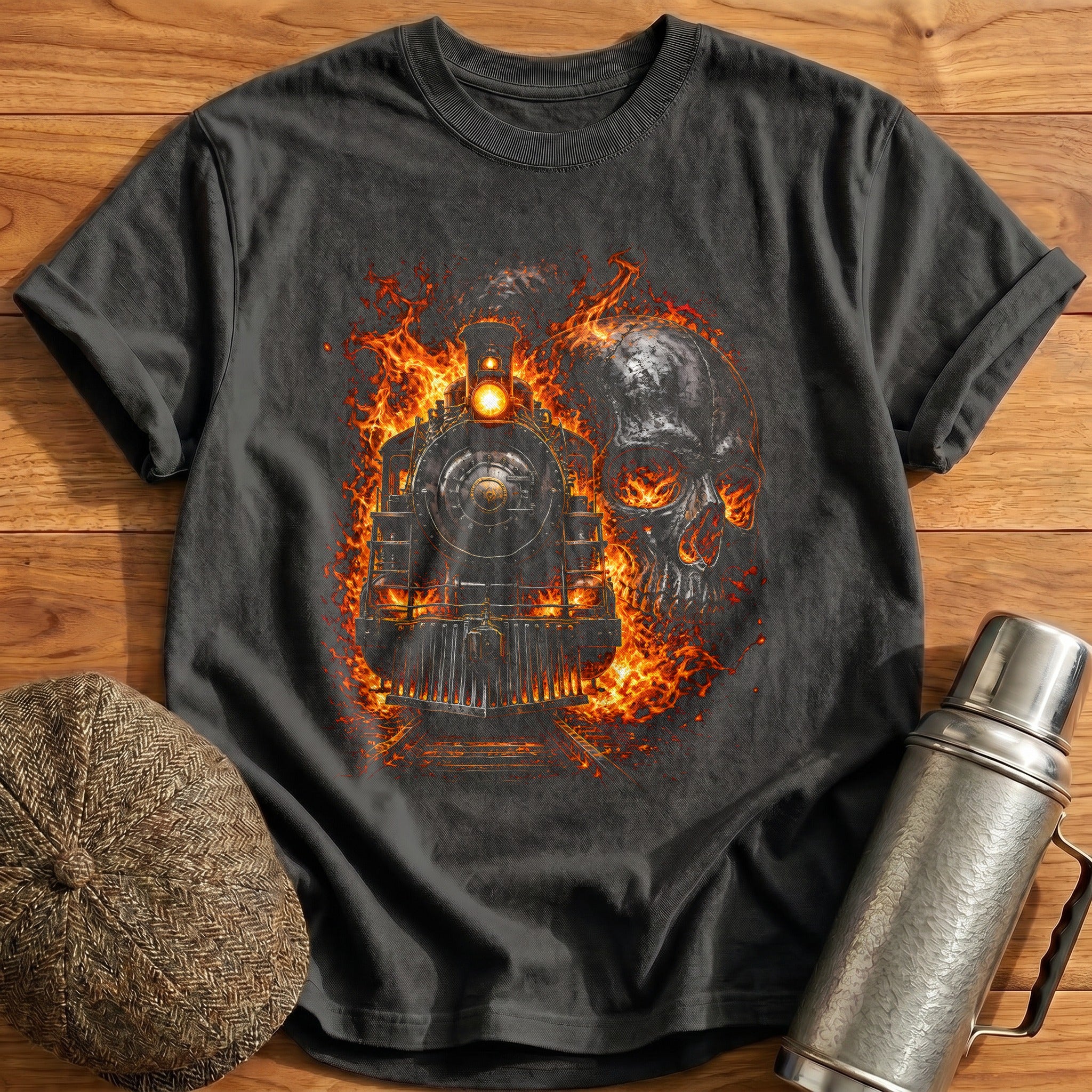 Flaming Steam Skull 32 - Charcoal