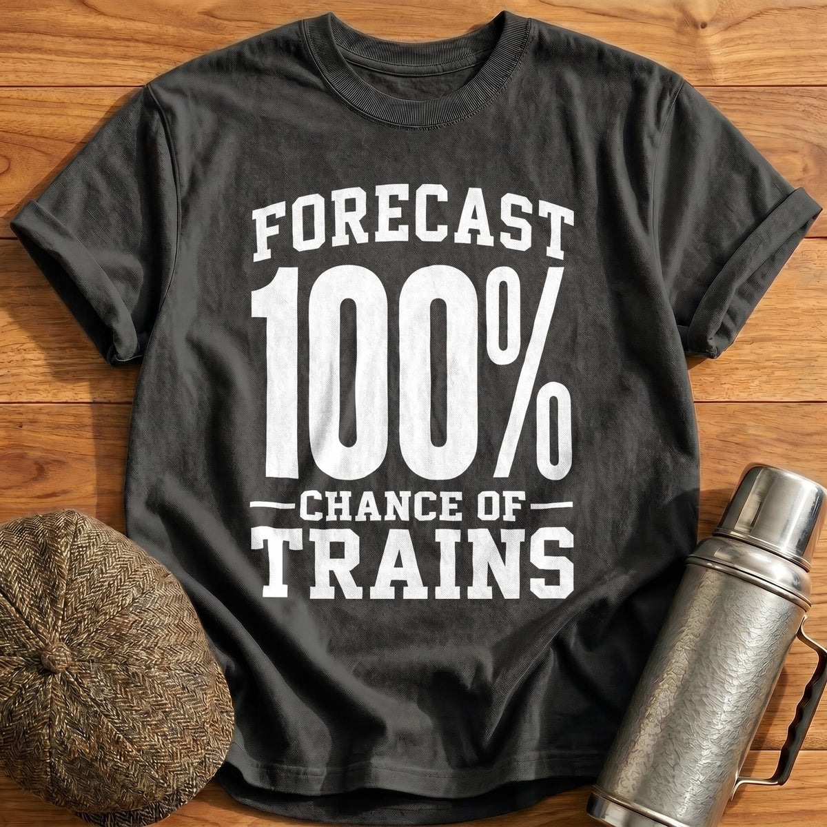 Forecast 100 Percent Chance Of Trains 35 T-Shirt - Charcoal