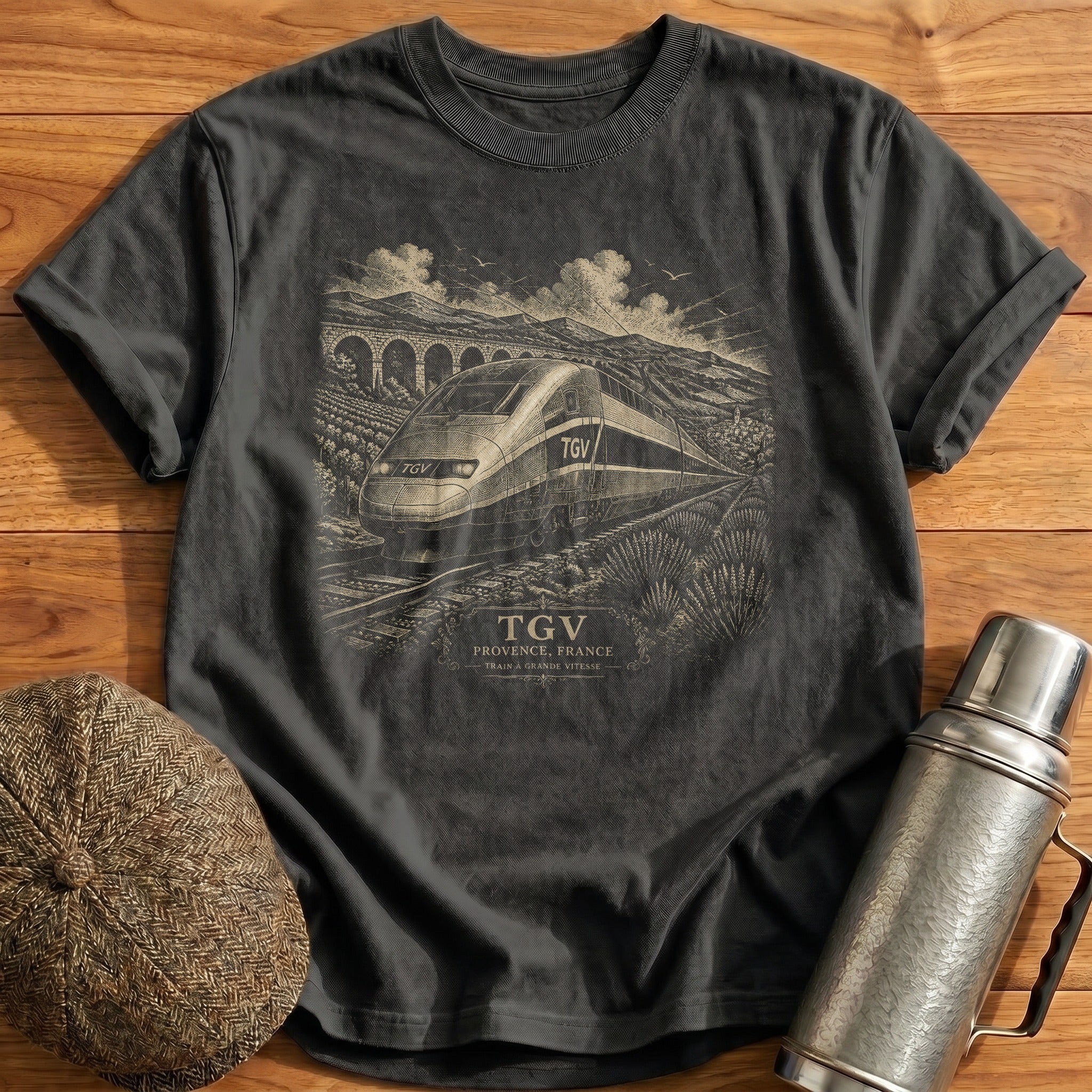 French TGV High Speed Train T-Shirt - Charcoal