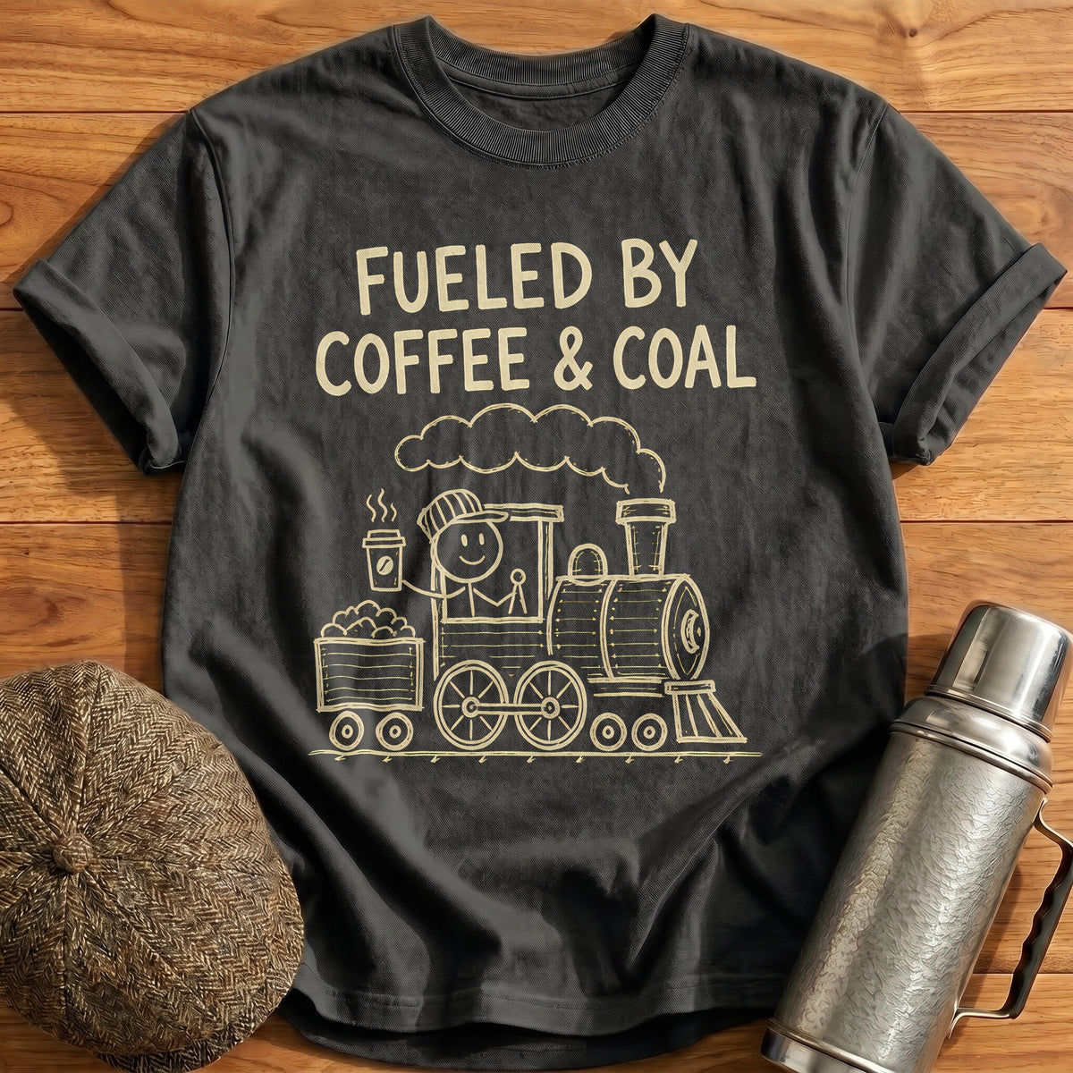 Fueled By Coffee And Coal 44 T-Shirt - Charcoal
