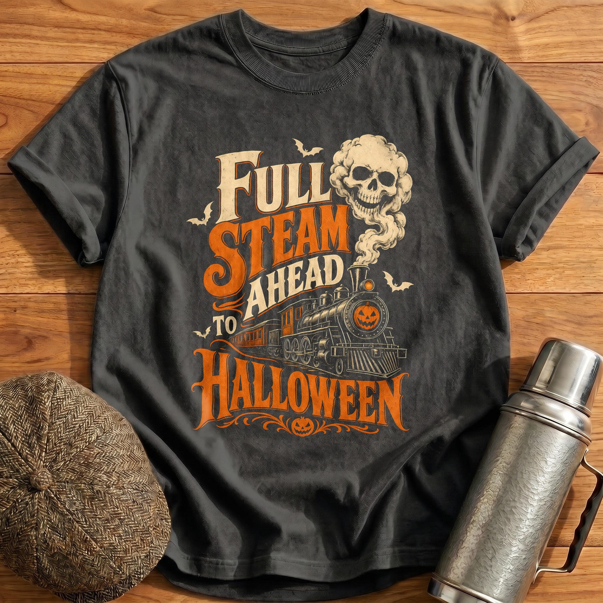 Full Steam Ahead To Halloween T-Shirt - Charcoal