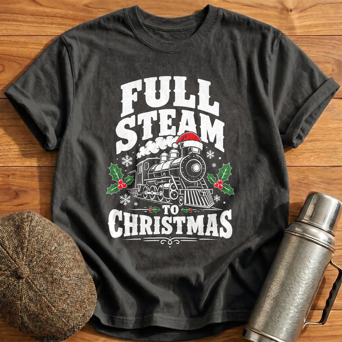 Full Steam To Christmas 61 T-Shirt - Charcoal