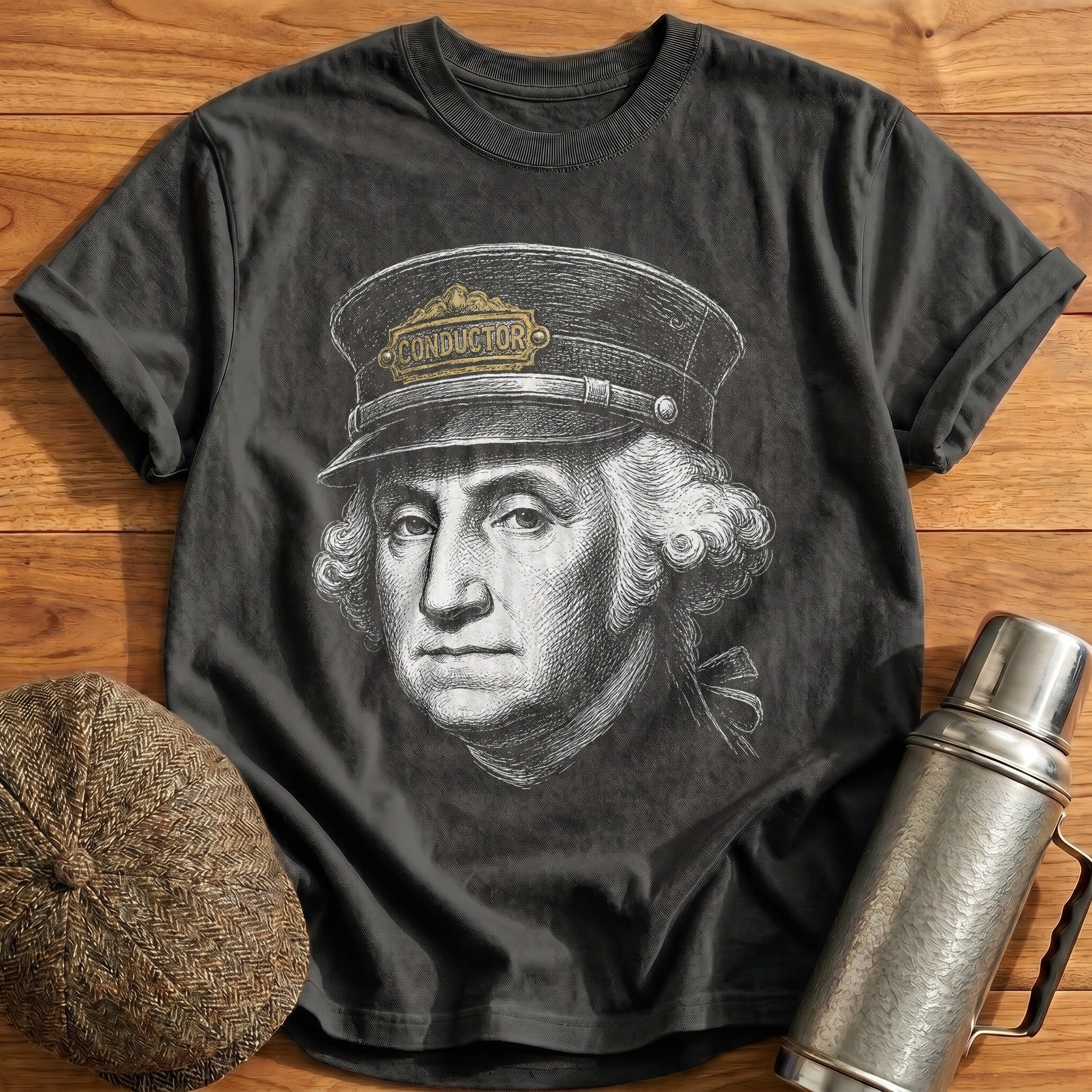George Washington Conductor Faded Gold Sketch T-Shirt - Charcoal