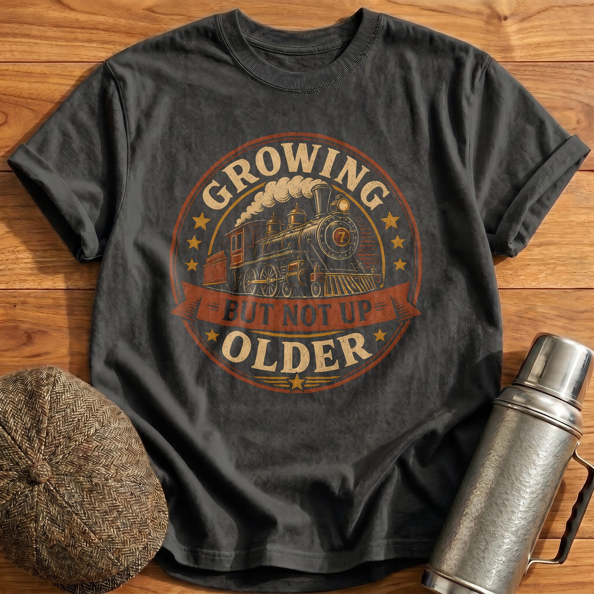 Growing But Not Up Older Train Vintage Funny - Charcoal
