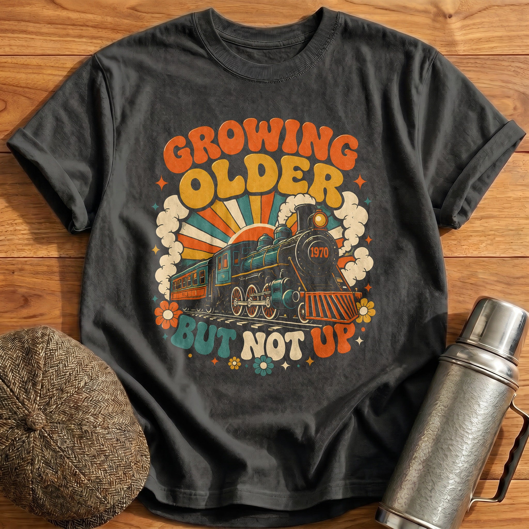 Growing Older But Not Up Vintage Train - Charcoal