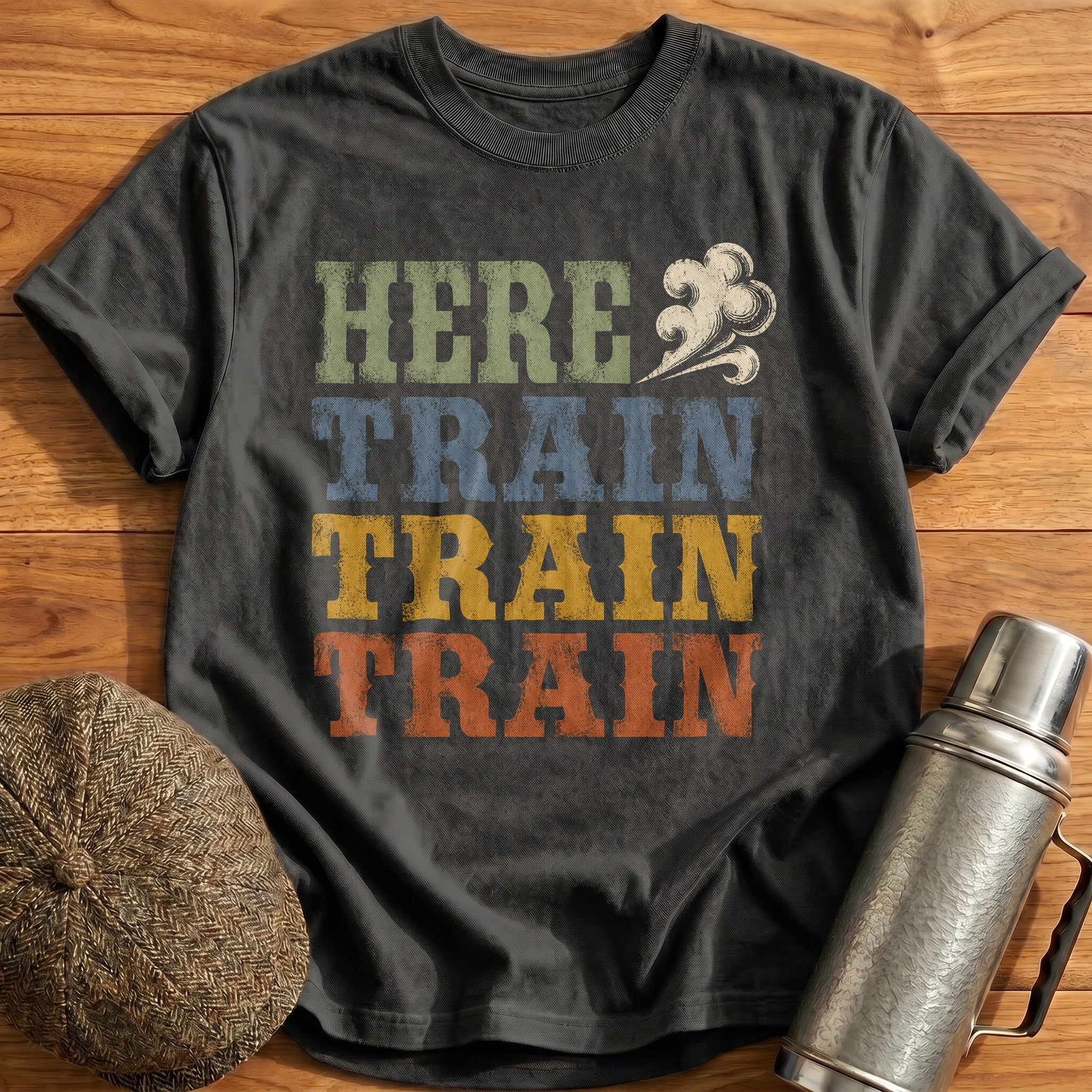 Here Train Train Train T-Shirt - Charcoal