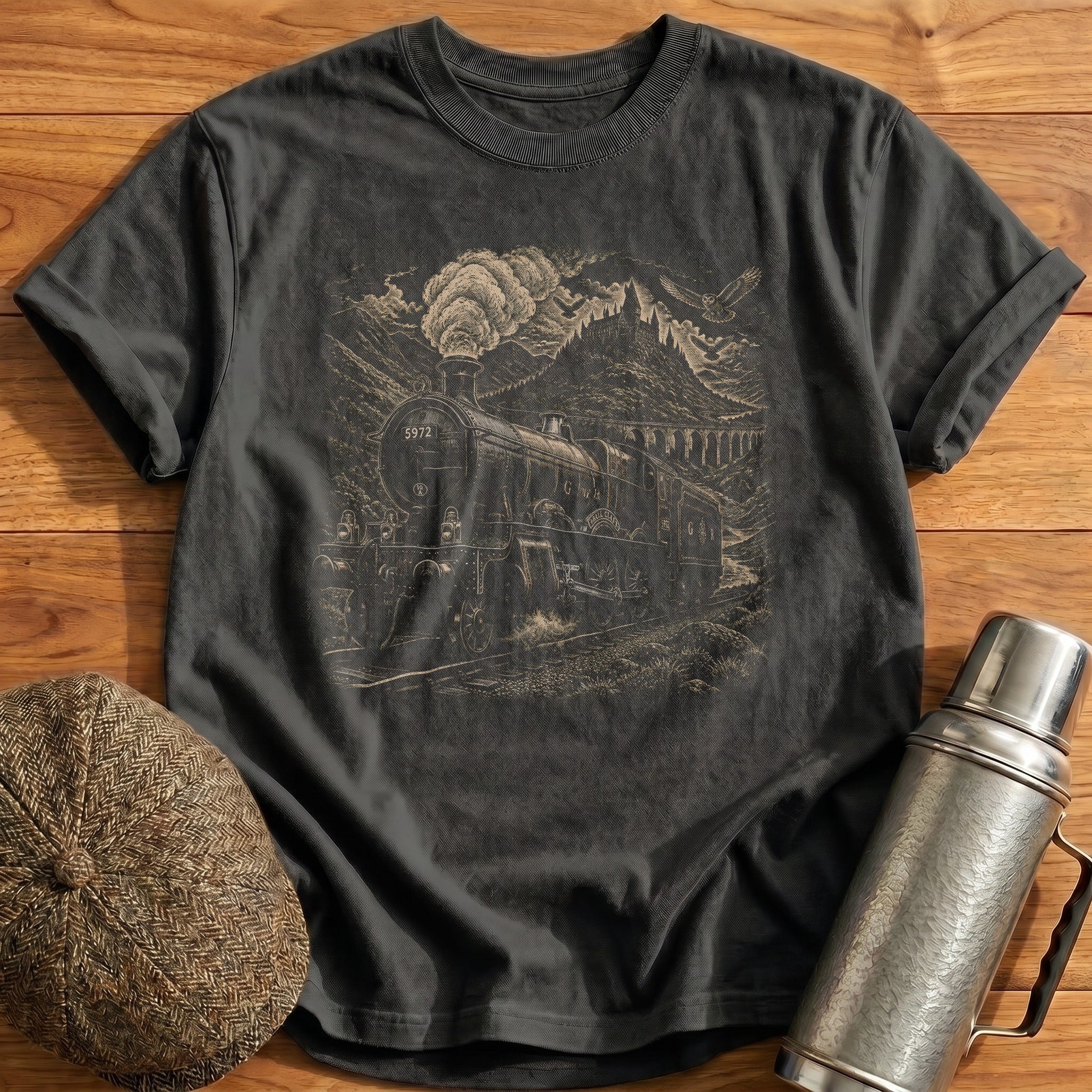 Hogwarts Express Castle Train T-Shirt - Charcoal